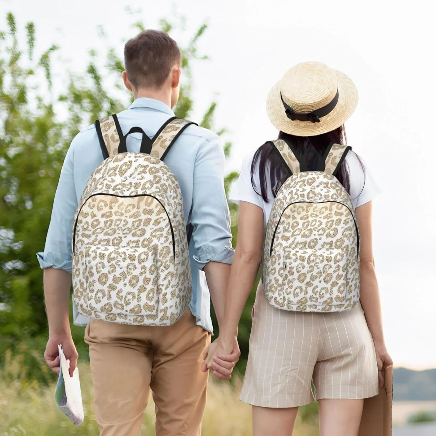 Gold Glitter Leopard Print Ombre Canvas Backpacks Laptop Backpack Multipurpose Double Shoulder Bag for Men Women Gifts Medium