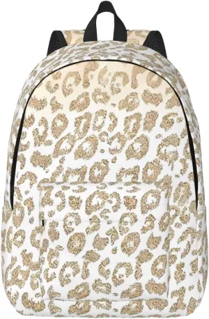 Gold Glitter Leopard Print Ombre Canvas Backpacks Laptop Backpack Multipurpose Double Shoulder Bag for Men Women Gifts Medium