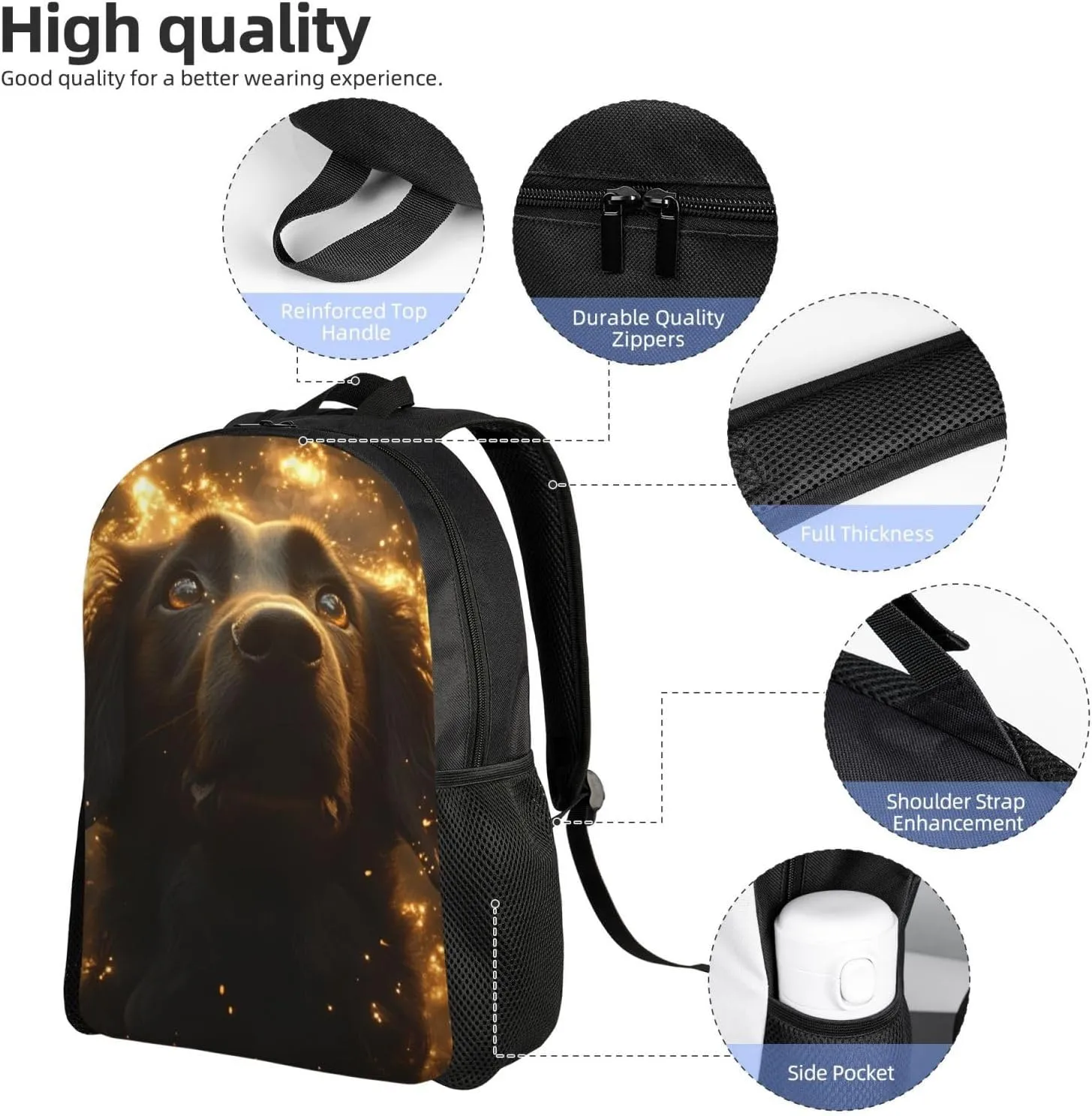 Golden Dog Backpack Waterproof Anti Theft Durable Light Laptop Bag Backpacks For Women Men Travel Gym Backpack