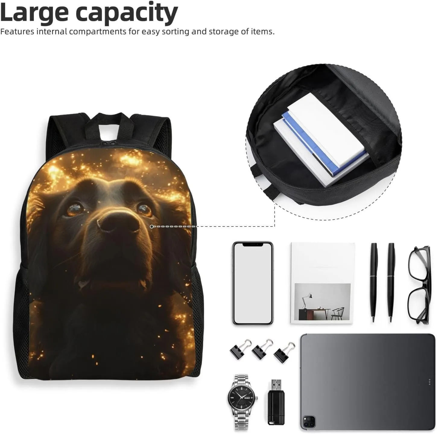 Golden Dog Backpack Waterproof Anti Theft Durable Light Laptop Bag Backpacks For Women Men Travel Gym Backpack