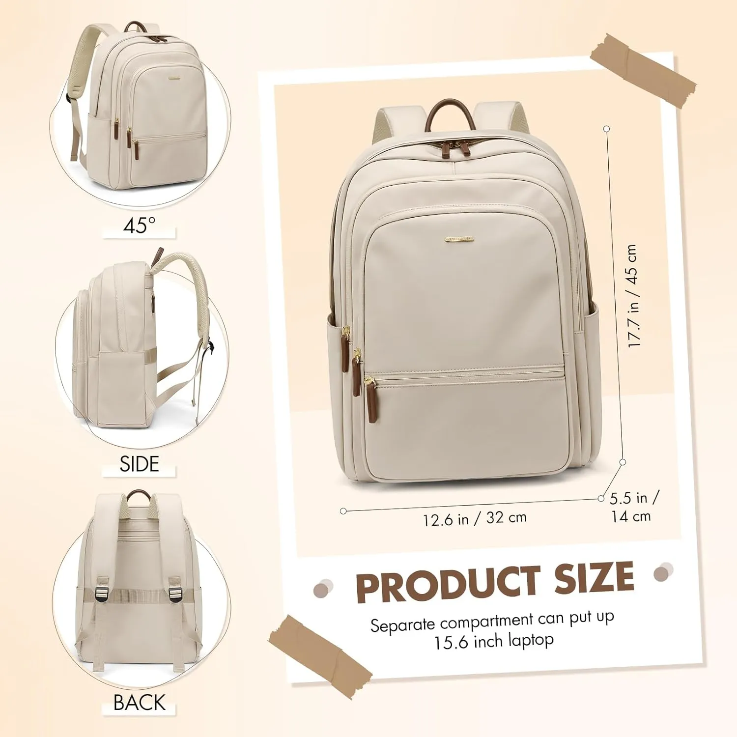 GOLF SUPAGS Backpack for Women Work College Travel Laptop Backpacks Multi-Functional Casual Daypack Teacher Nurse Everyday Bags Fits 15.6 Inch Notebook (Apricot)
