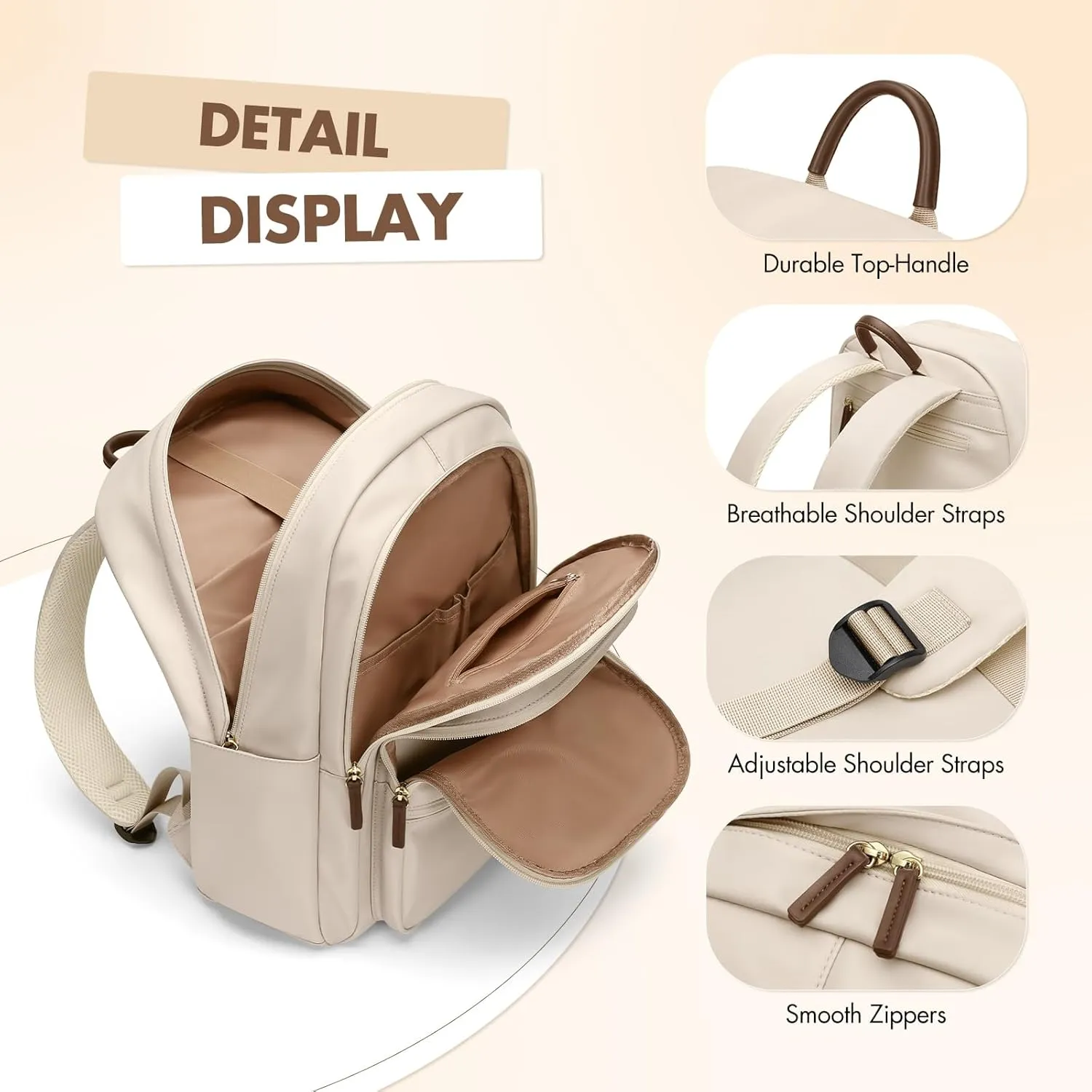 GOLF SUPAGS Backpack for Women Work College Travel Laptop Backpacks Multi-Functional Casual Daypack Teacher Nurse Everyday Bags Fits 15.6 Inch Notebook (Apricot)