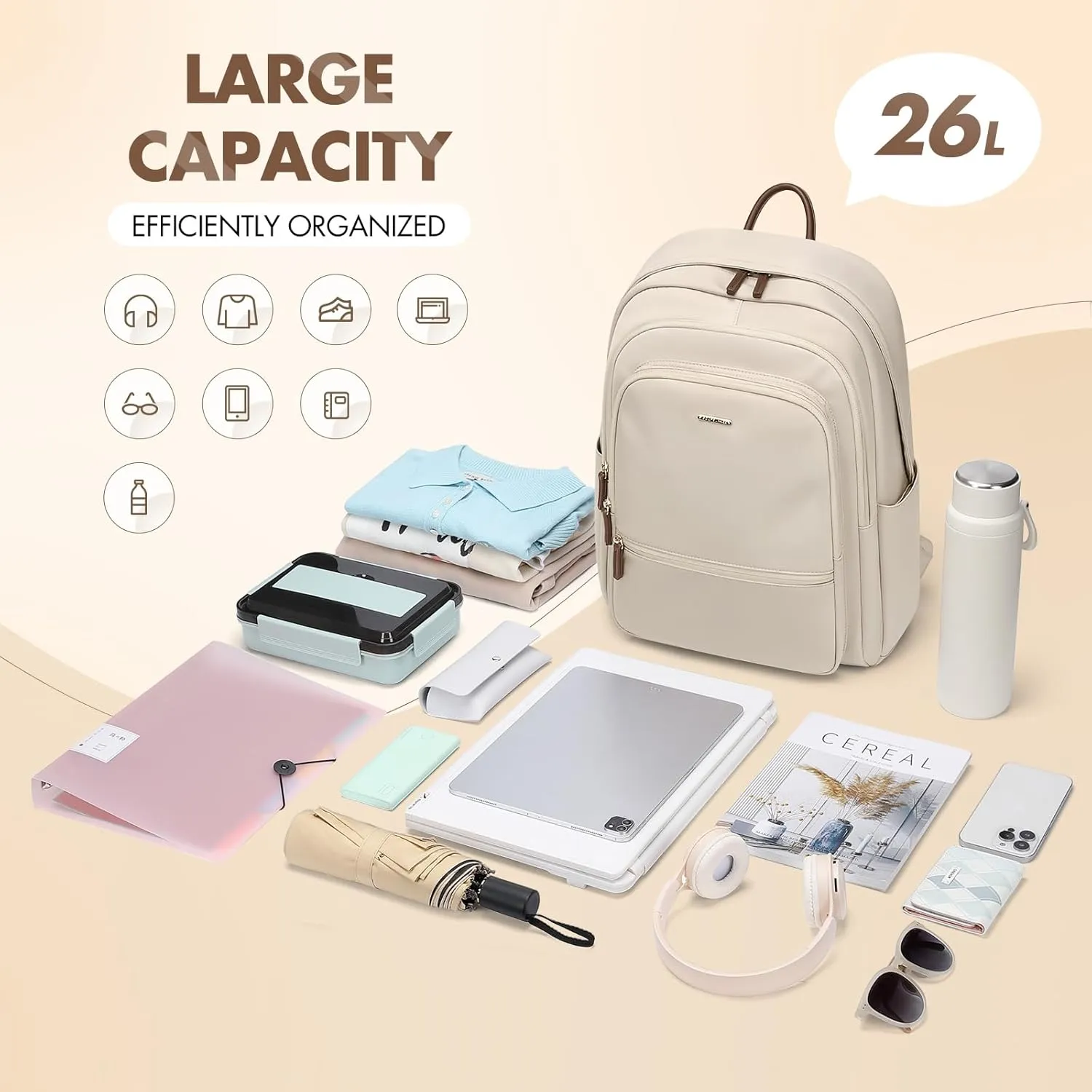 GOLF SUPAGS Backpack for Women Work College Travel Laptop Backpacks Multi-Functional Casual Daypack Teacher Nurse Everyday Bags Fits 15.6 Inch Notebook (Apricot)