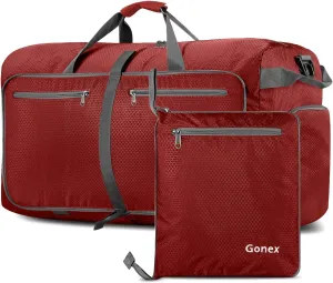 Gonex Large Foldable Travel Duffle Bag 150L Red with Shoes Compartment, Lightweight Packable Water Repellent for Gym Weekender Camping Bag