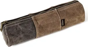 Gootium Waxed Canvas Pencil Pouch - Vintage Zippered Stationery Organizer for Pens, Pencils, and Accessories Handmade Multi-Purpose Utility Case, Tan