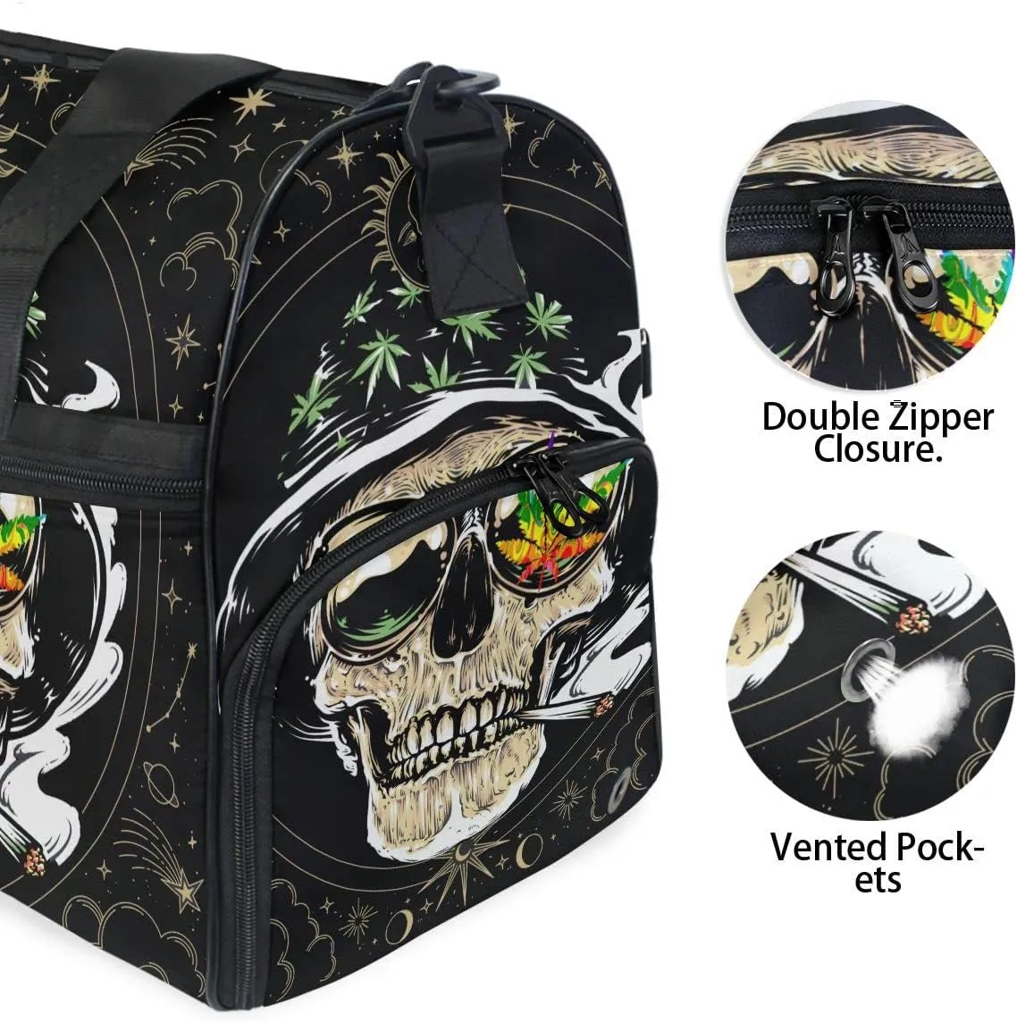 Goth Travel Duffel Bags Skulls Sports Duffel Bag Gothic Gym Bag Travel Luggage Overnight Bags for Men Women Duffel Bags with Adjustable Strap for Traveling
