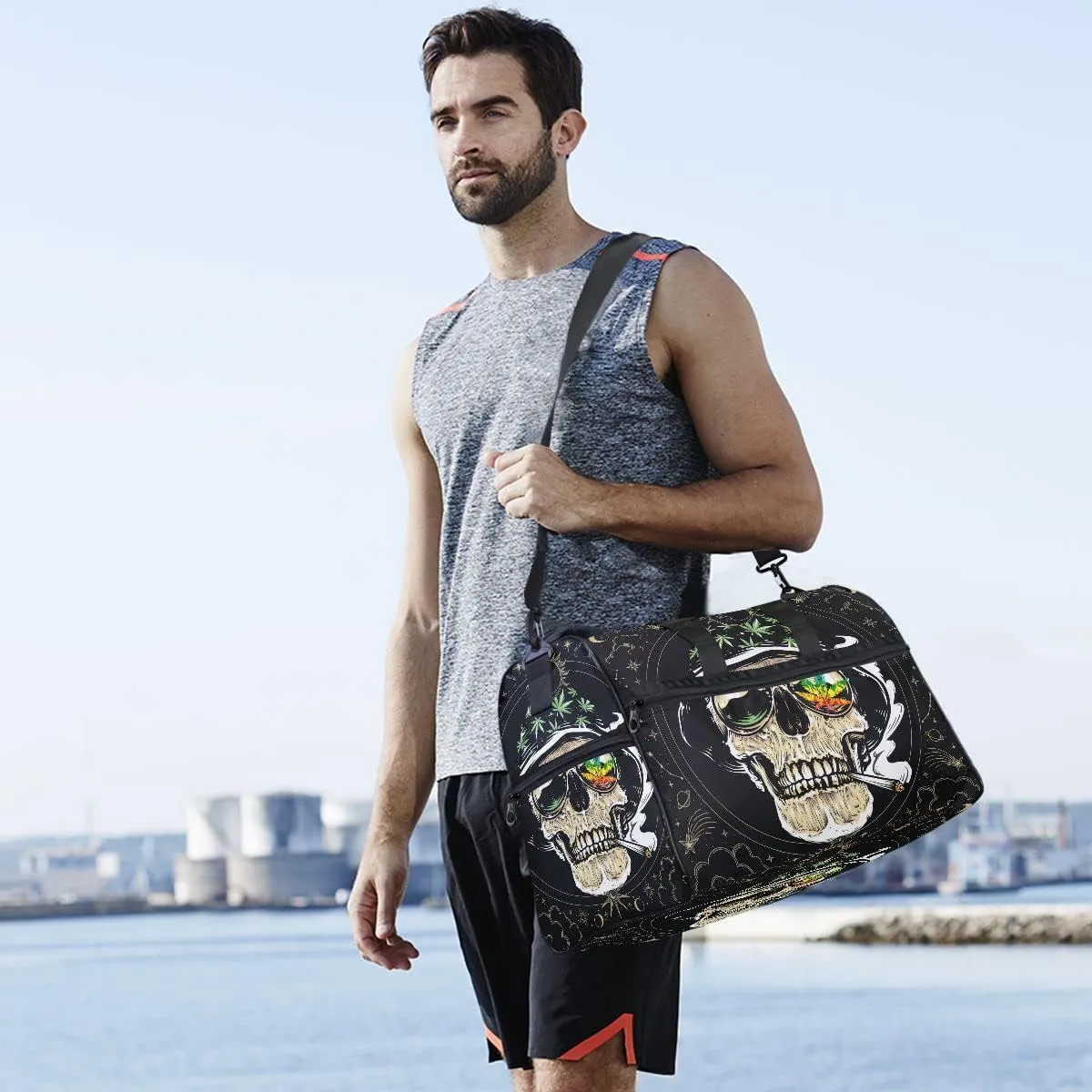 Goth Travel Duffel Bags Skulls Sports Duffel Bag Gothic Gym Bag Travel Luggage Overnight Bags for Men Women Duffel Bags with Adjustable Strap for Traveling