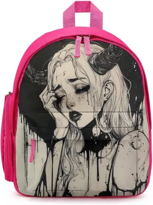 Gothic Lies Devil Girl Cute Backpack Shoulders Bag Casual Daypacks Travel Back Pack for Camping Hiking Pink-style