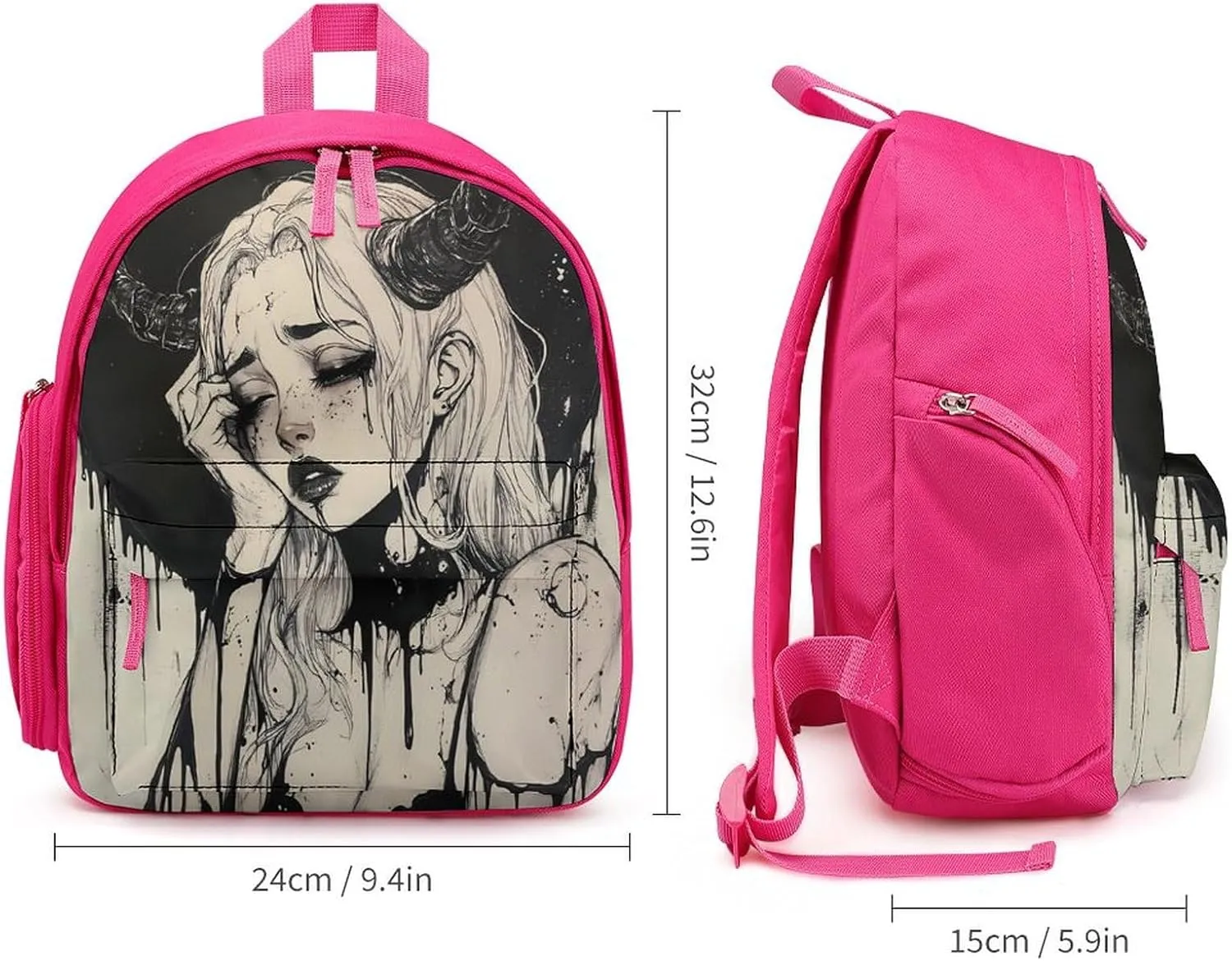 Gothic Lies Devil Girl Cute Backpack Shoulders Bag Casual Daypacks Travel Back Pack for Camping Hiking Pink-style