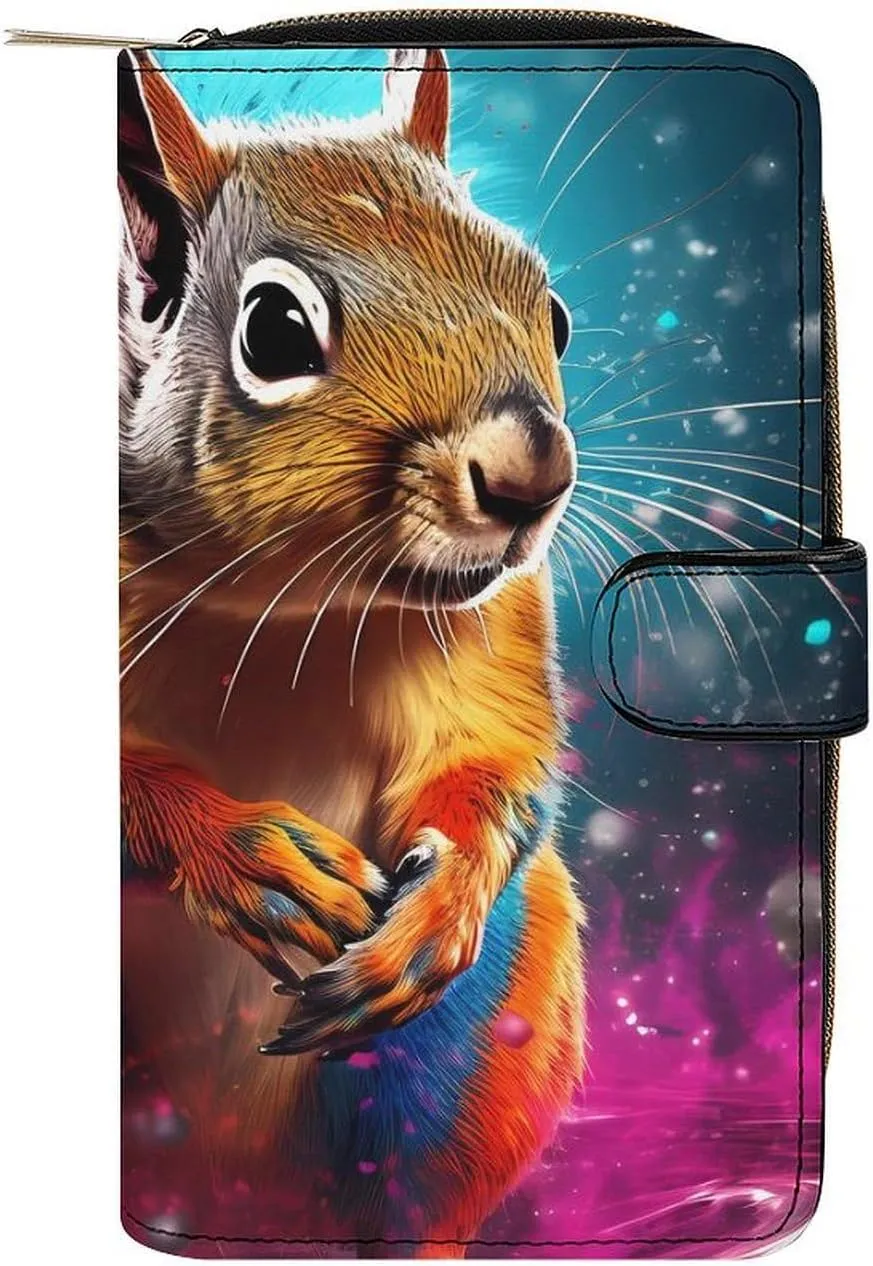 Graffiti Cute Chipmunk Womens Long Wallets Leather Large Capacity Wristlet Clutch Purse Credit Card Holder