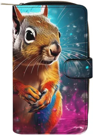 Graffiti Cute Chipmunk Womens Long Wallets Leather Large Capacity Wristlet Clutch Purse Credit Card Holder