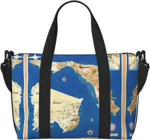 Greece Map Print Versatile Personal Item Travel Bags for Women - Spacious Duffel Bags for Traveling, Gym Bags for Men
