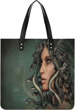 Greek Mythology Medusa Tote Bags PU Leather Shoulder Bag Purses Work Tote Handbags for Women Men