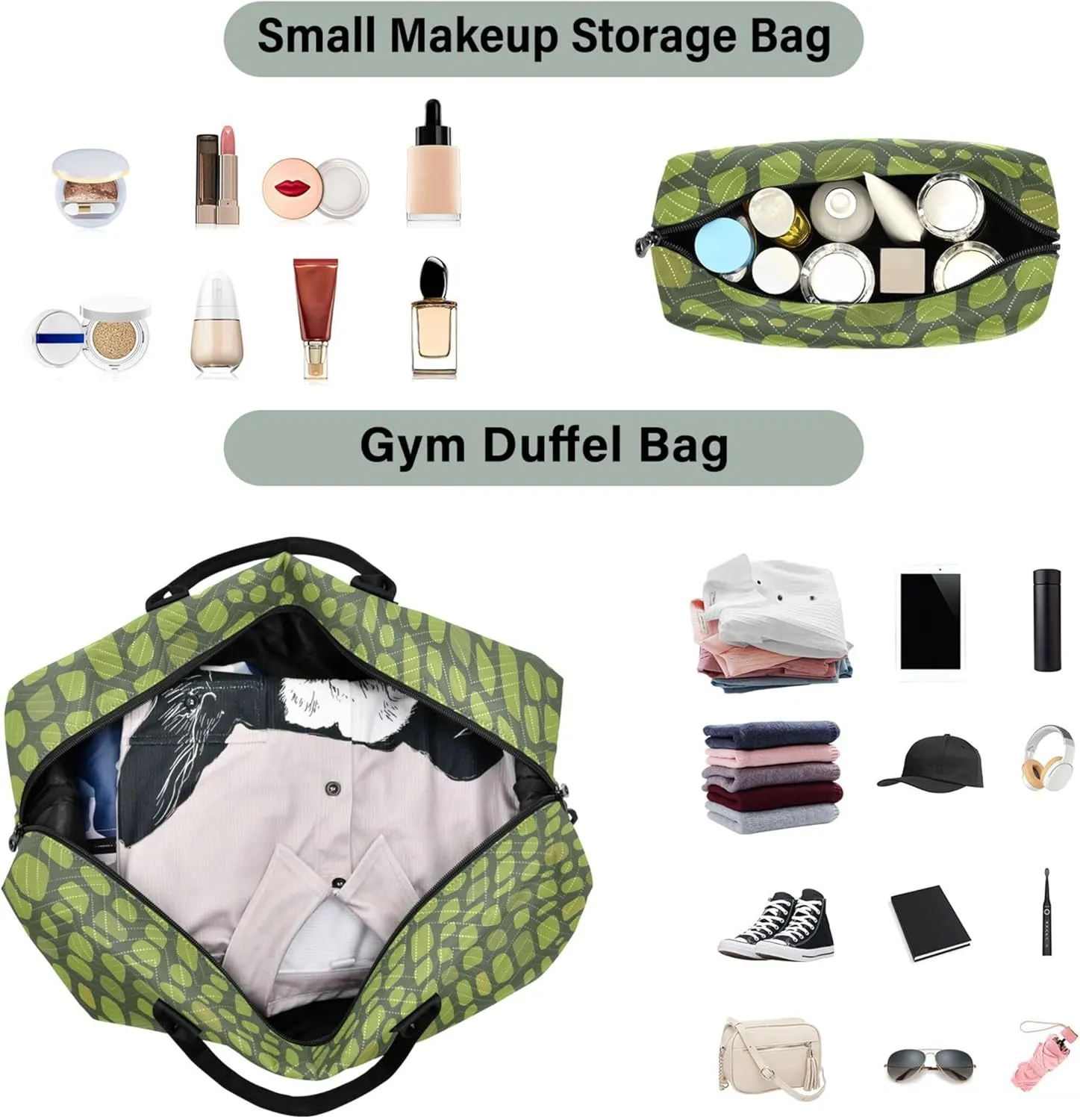 Green Crocodile Skin Alligator Duffel Bag Womens Cosmetic Bags Set, Design Women Gym Bags Tote Duffel for Traveling