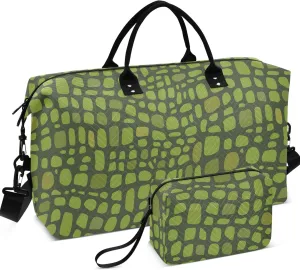 Green Crocodile Skin Alligator Duffel Bag Womens Cosmetic Bags Set, Design Women Gym Bags Tote Duffel for Traveling