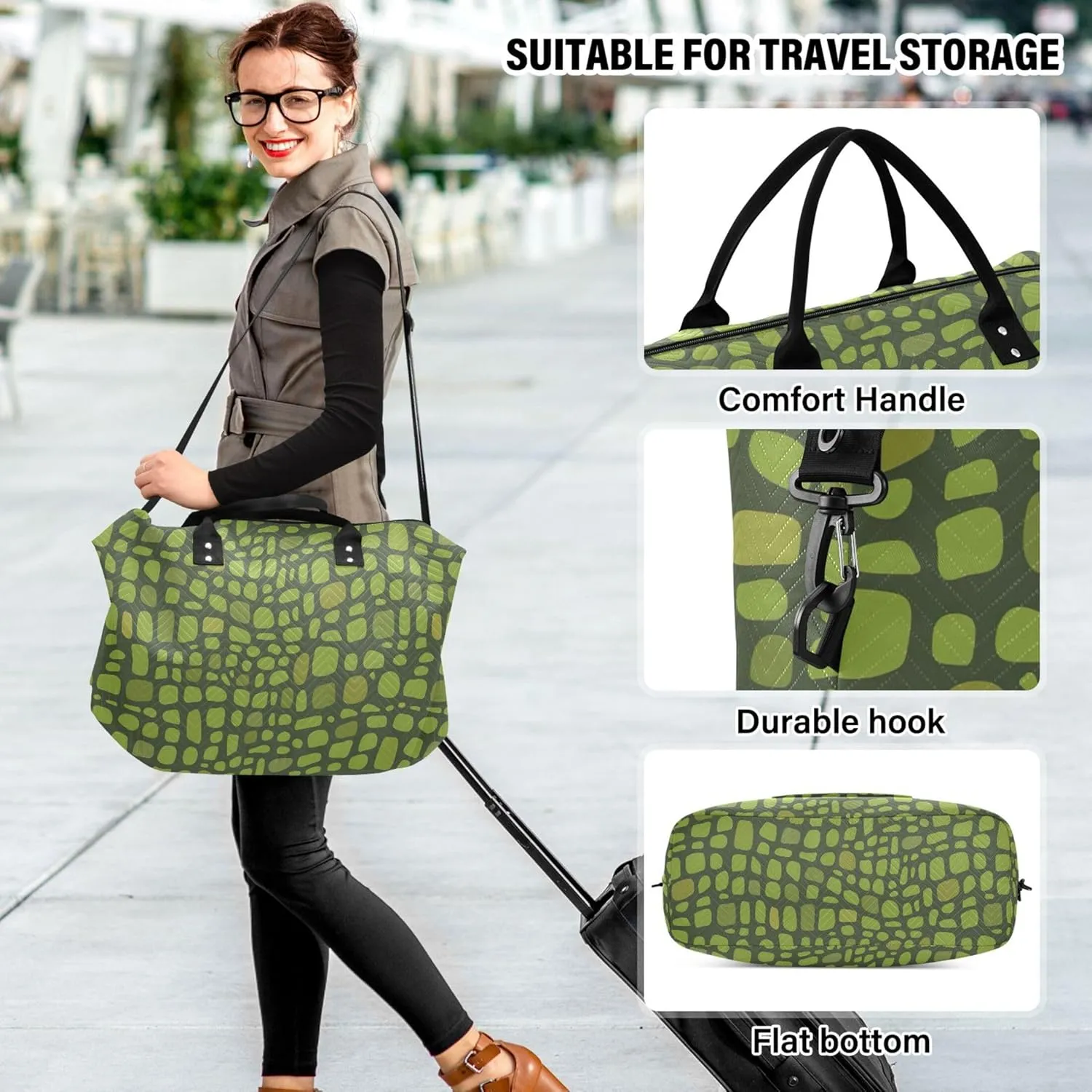 Green Crocodile Skin Alligator Duffel Bag Womens Cosmetic Bags Set, Design Women Gym Bags Tote Duffel for Traveling