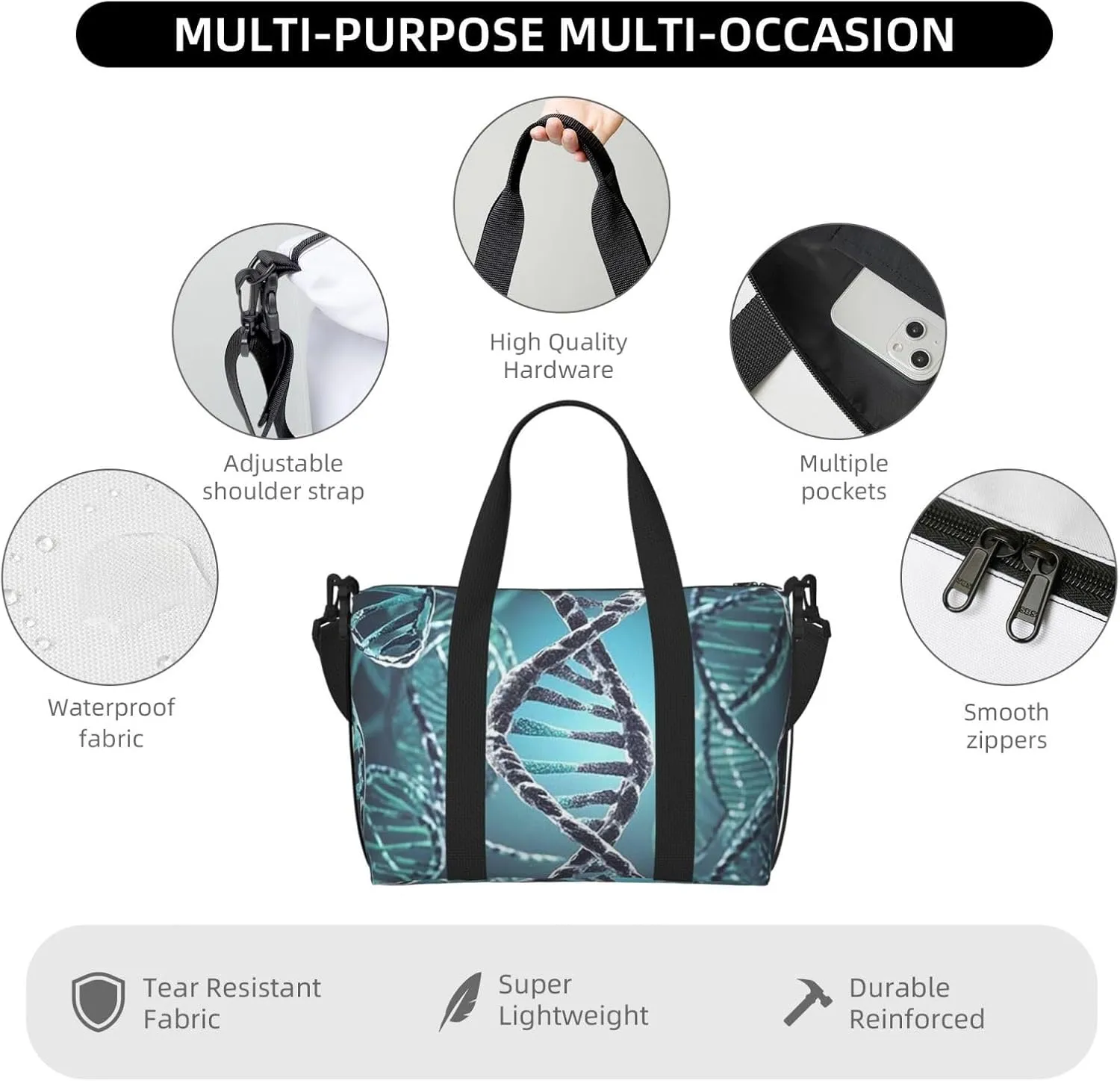 Gym Bag DNA Genetic Helix5 Duffel Bag for Men Women Travel Overnight Bag with Shoe Compartment Workout Bags