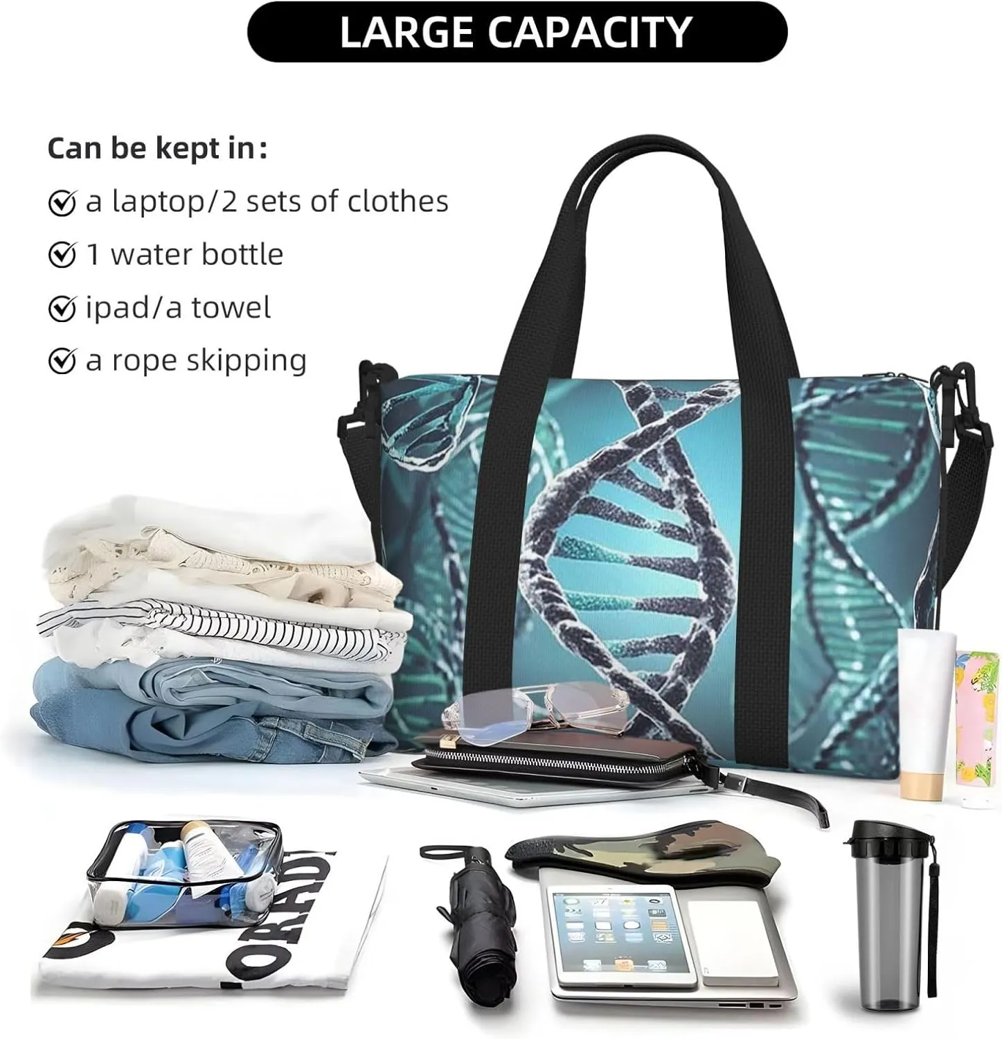 Gym Bag DNA Genetic Helix5 Duffel Bag for Men Women Travel Overnight Bag with Shoe Compartment Workout Bags