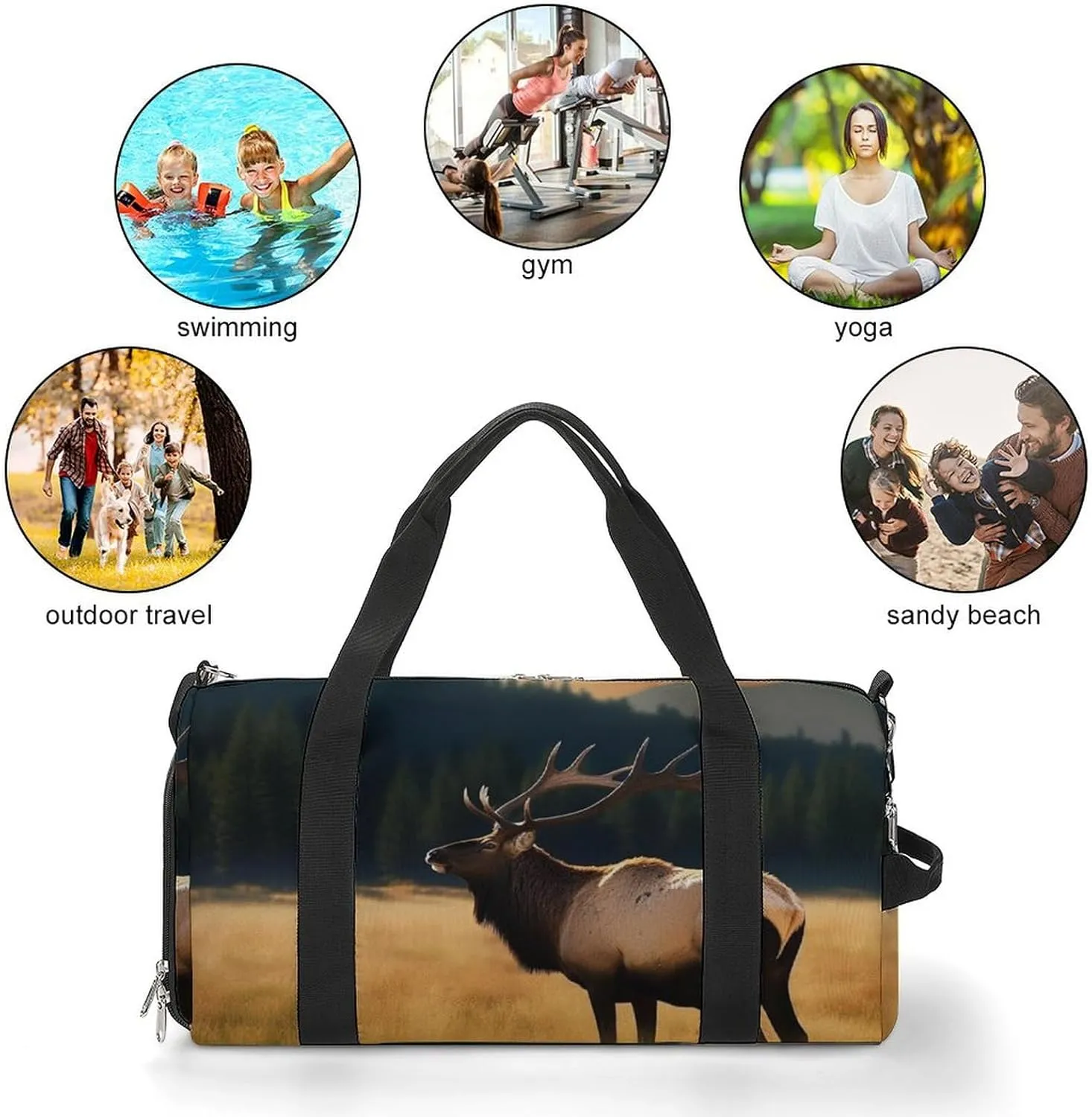 Gym Bag Elk In The Meadow Duffel Bag for Men Women Overnight Bag with Shoe Compartment Workout Bags