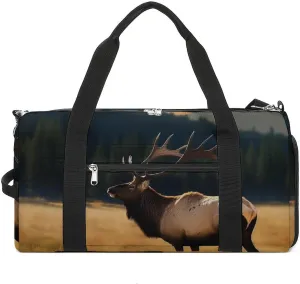 Gym Bag Elk In The Meadow Duffel Bag for Men Women Overnight Bag with Shoe Compartment Workout Bags