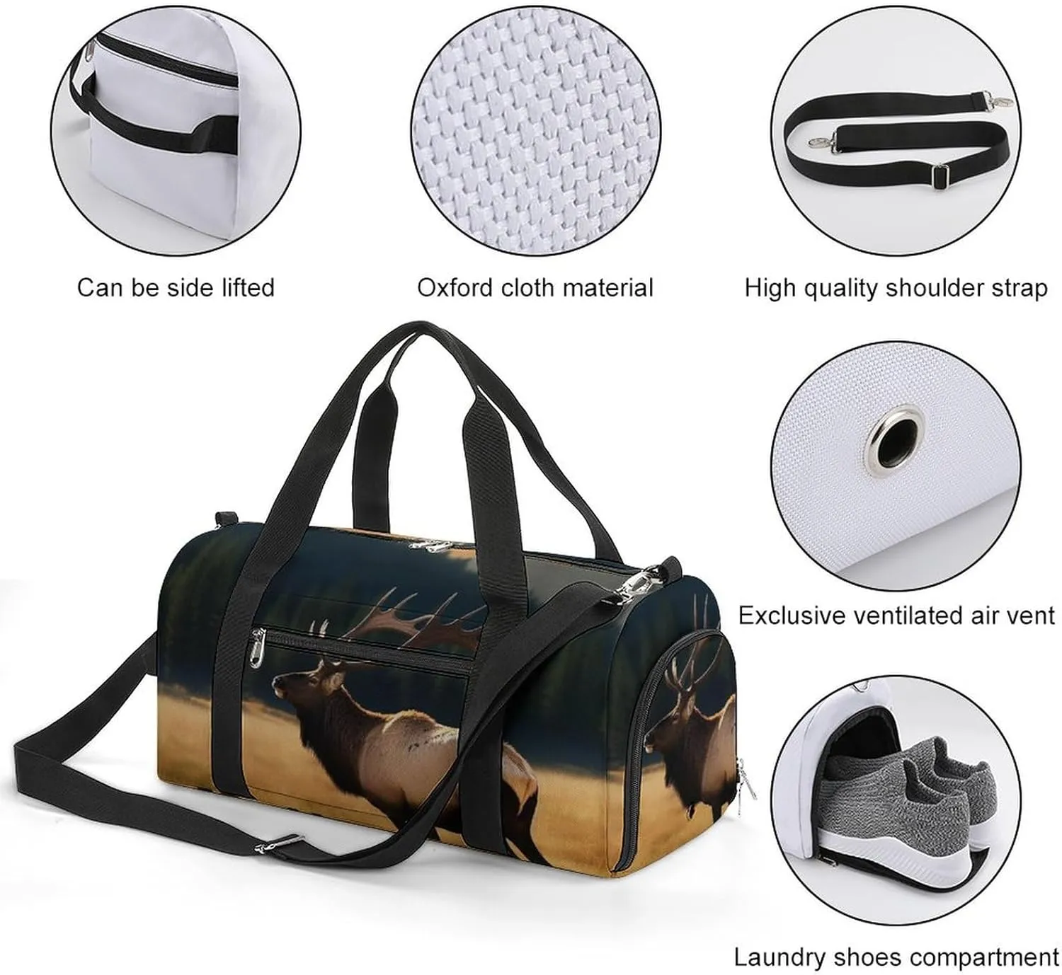 Gym Bag Elk In The Meadow Duffel Bag for Men Women Overnight Bag with Shoe Compartment Workout Bags