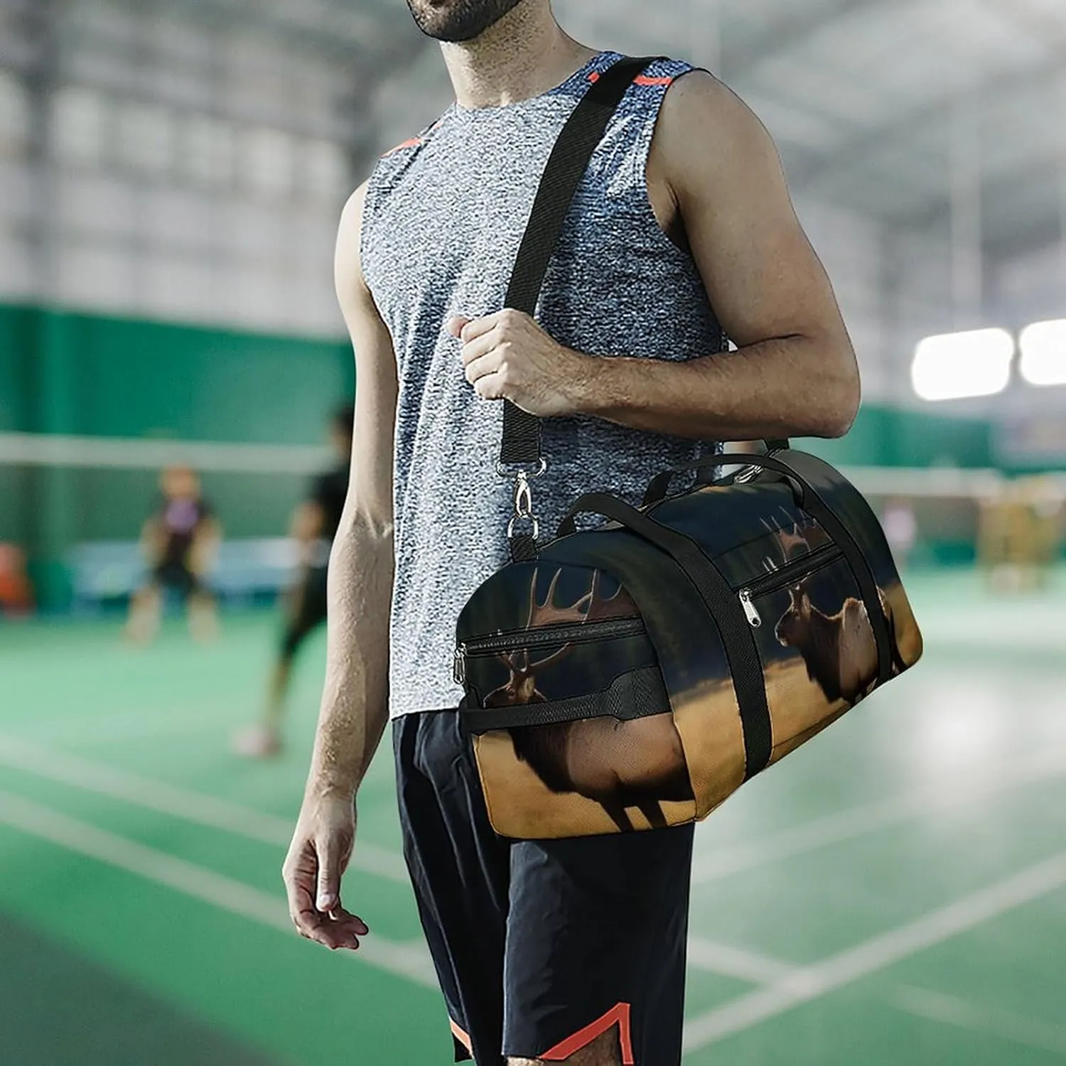 Gym Bag Elk In The Meadow Duffel Bag for Men Women Overnight Bag with Shoe Compartment Workout Bags