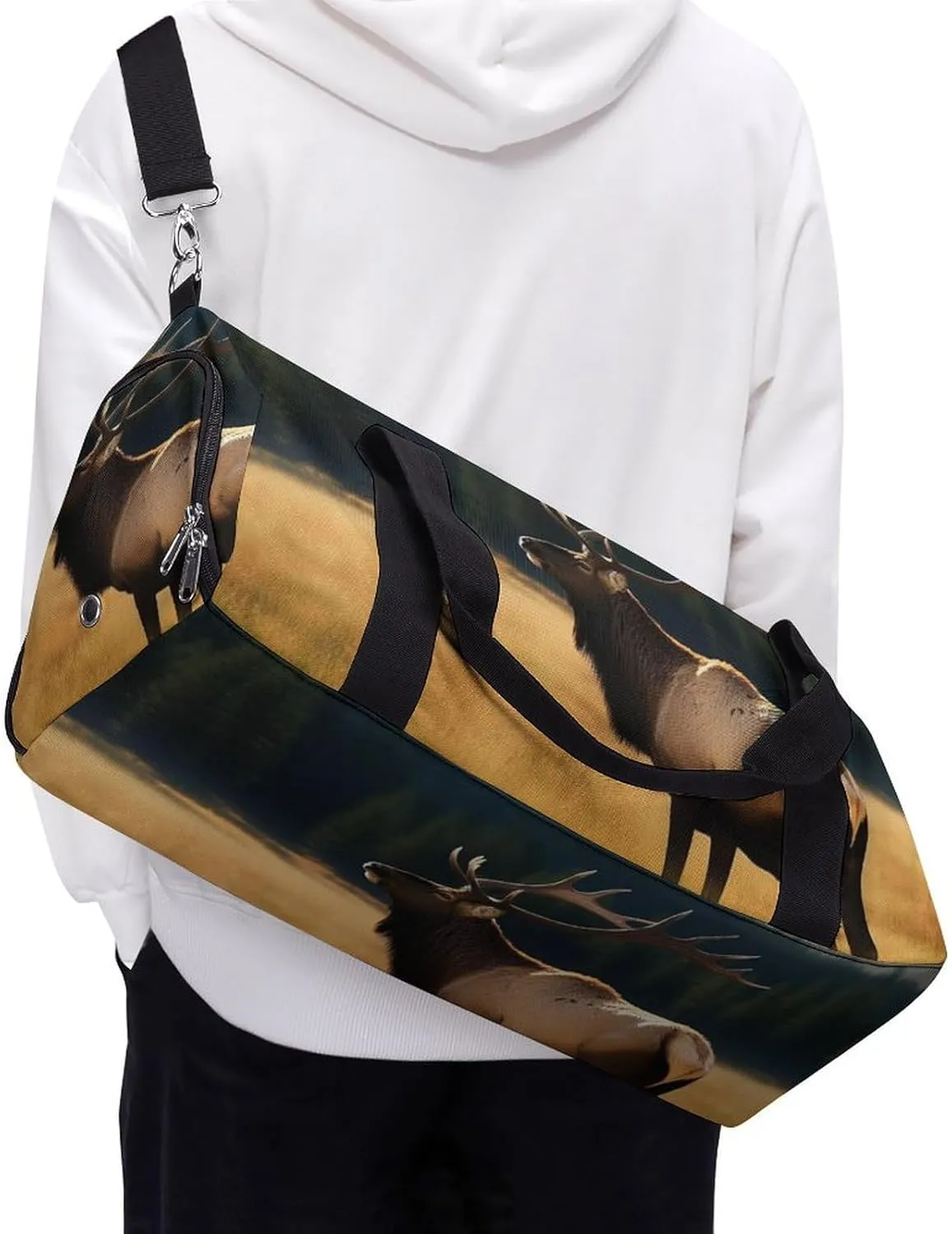 Gym Bag Elk In The Meadow Duffel Bag for Men Women Overnight Bag with Shoe Compartment Workout Bags