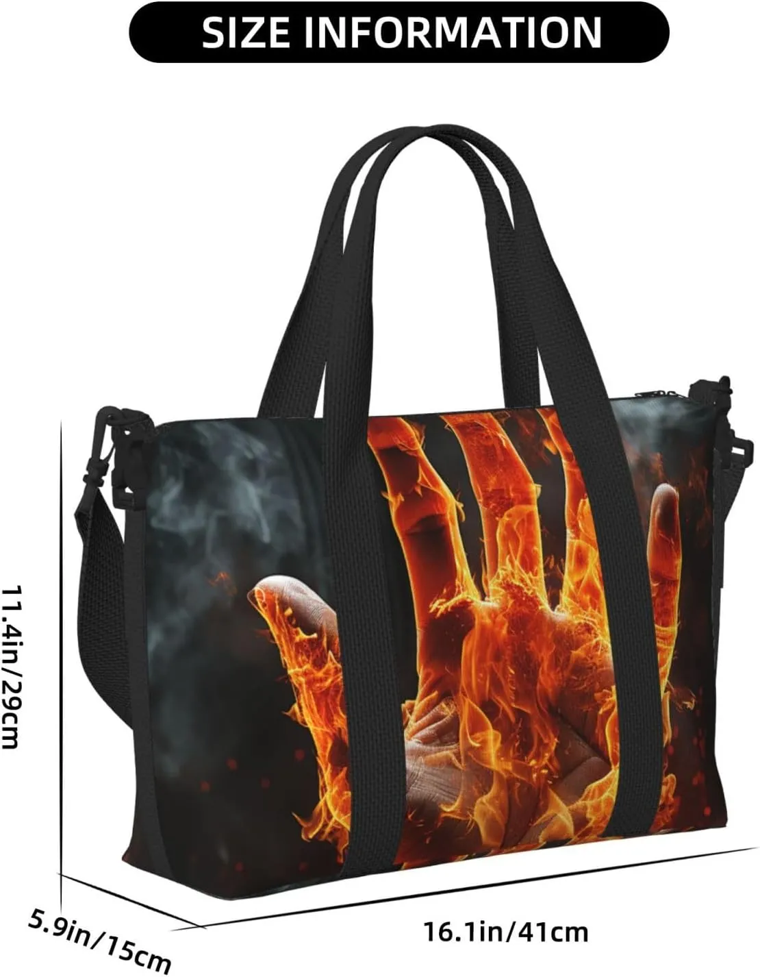 Gym Bag Fire Flame Hand Duffel Bag for Men Women Travel Overnight Bag with Shoe Compartment Workout Bags