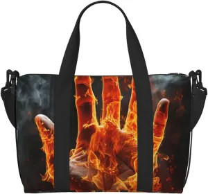 Gym Bag Fire Flame Hand Duffel Bag for Men Women Travel Overnight Bag with Shoe Compartment Workout Bags