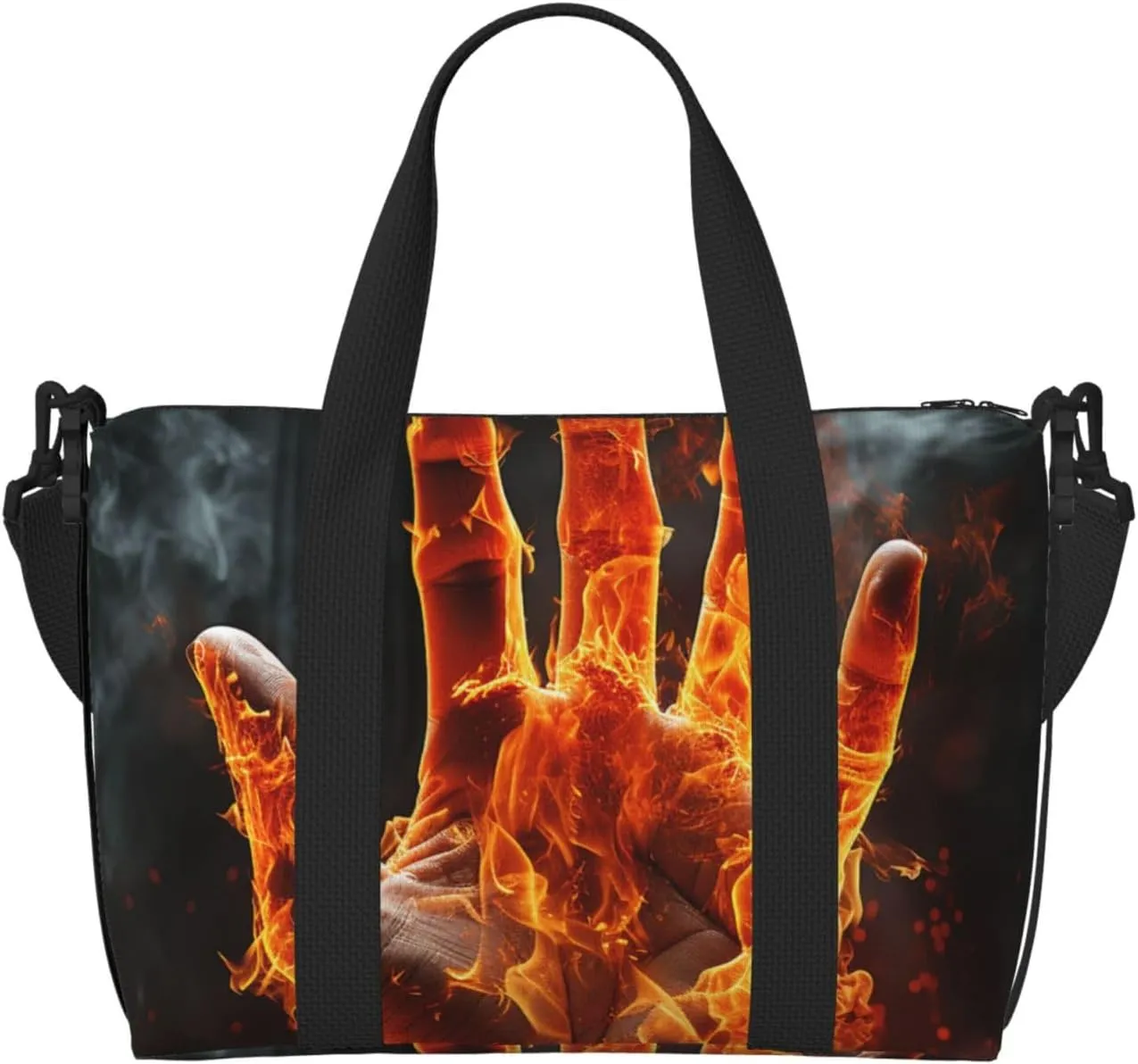 Gym Bag Fire Flame Hand Duffel Bag for Men Women Travel Overnight Bag with Shoe Compartment Workout Bags