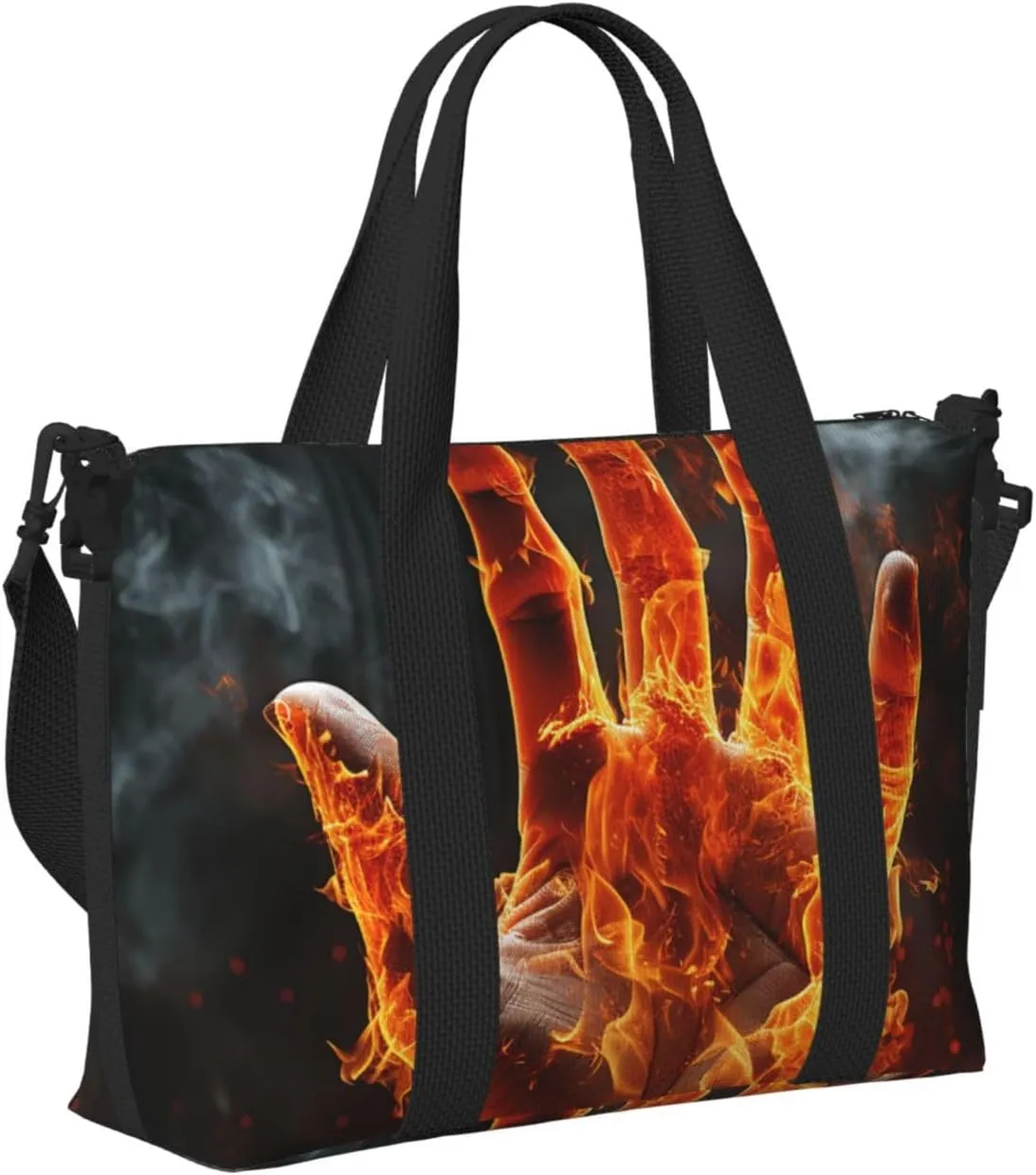 Gym Bag Fire Flame Hand Duffel Bag for Men Women Travel Overnight Bag with Shoe Compartment Workout Bags