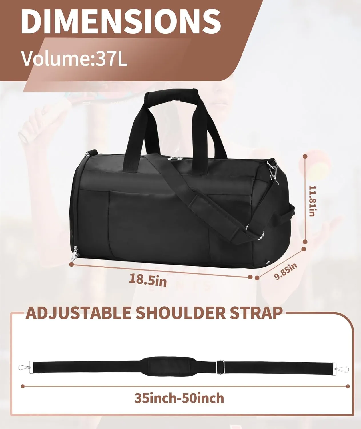 Gym Bag for Women & Men, Duffle Bag for Travel with Shoe Compartment, Sports Duffel Bags Weekender Overnight Carry on Bag Workout Training Yoga Bag (Black)