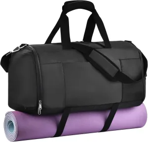 Gym Bag for Women & Men, Duffle Bag for Travel with Shoe Compartment, Sports Duffel Bags Weekender Overnight Carry on Bag Workout Training Yoga Bag (Black)