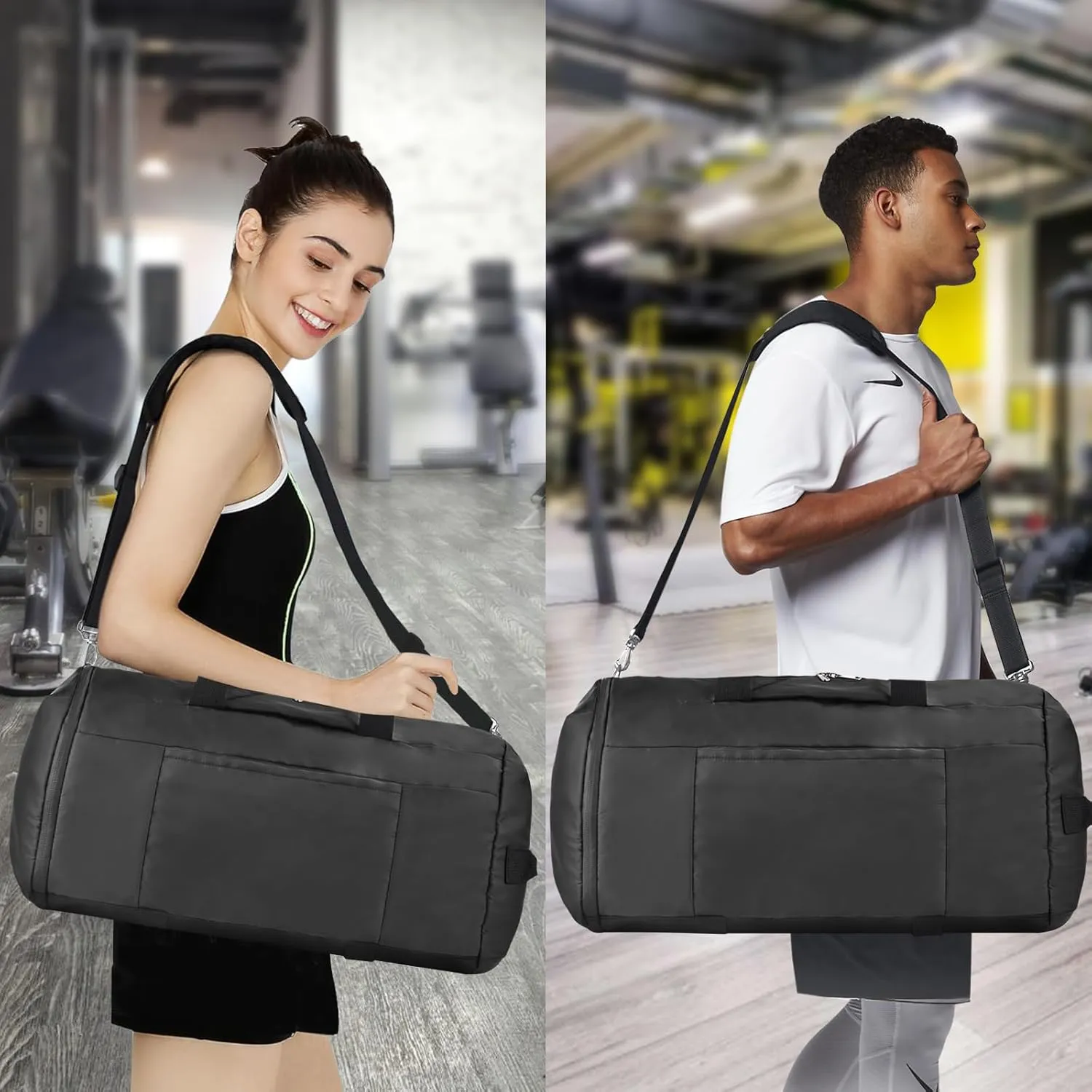 Gym Bag for Women & Men, Duffle Bag for Travel with Shoe Compartment, Sports Duffel Bags Weekender Overnight Carry on Bag Workout Training Yoga Bag (Black)