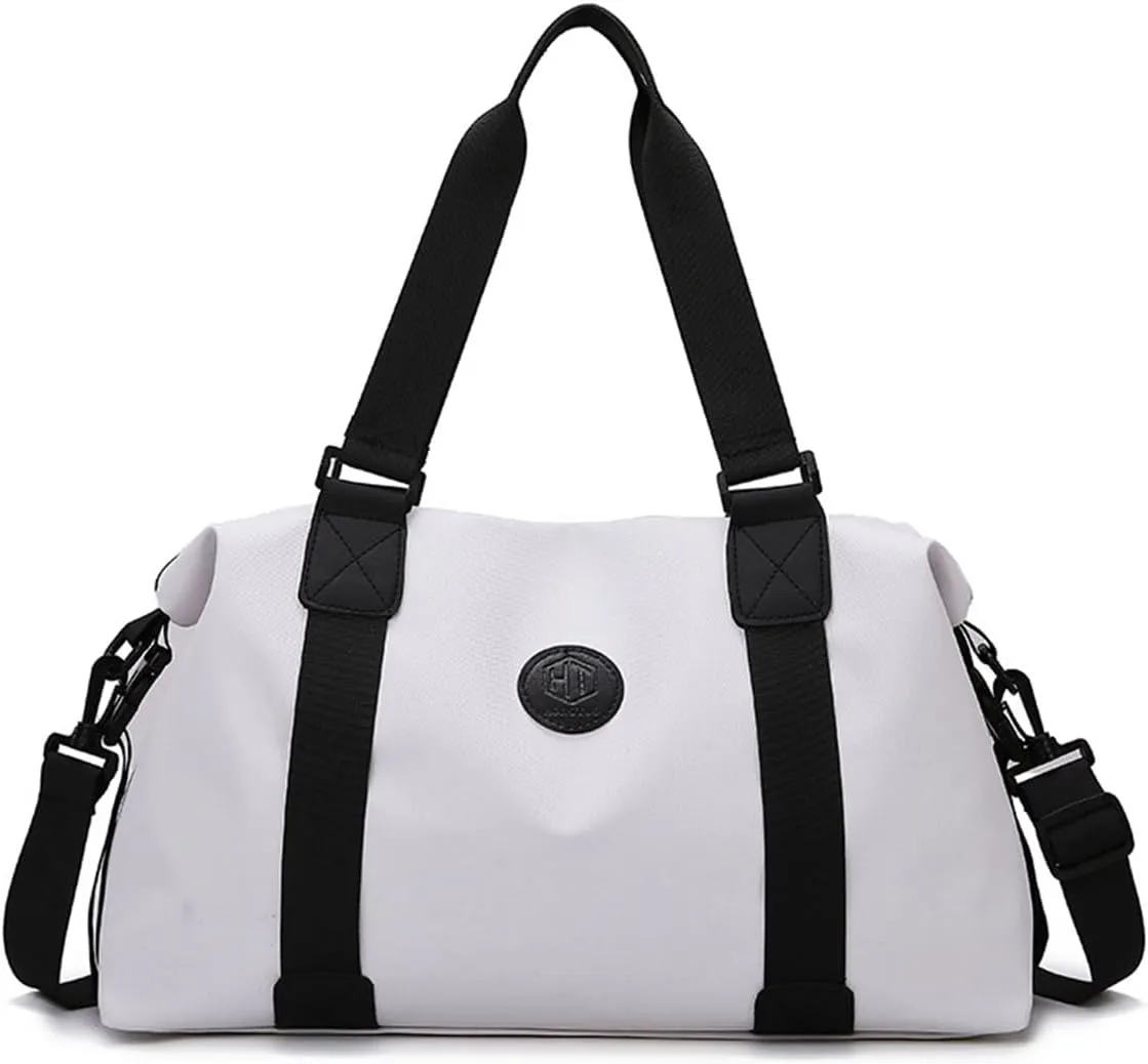 Gym Bag for Women,Sports Travel Duffel Bag, Weekender Overnight Bag with Wet Pocket and Shoes Compartment for Women, Travel,Workout,Gym, Yoga 310 (White)