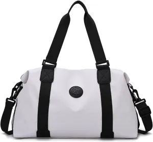 Gym Bag for Women,Sports Travel Duffel Bag, Weekender Overnight Bag with Wet Pocket and Shoes Compartment for Women, Travel,Workout,Gym, Yoga 310 (White)