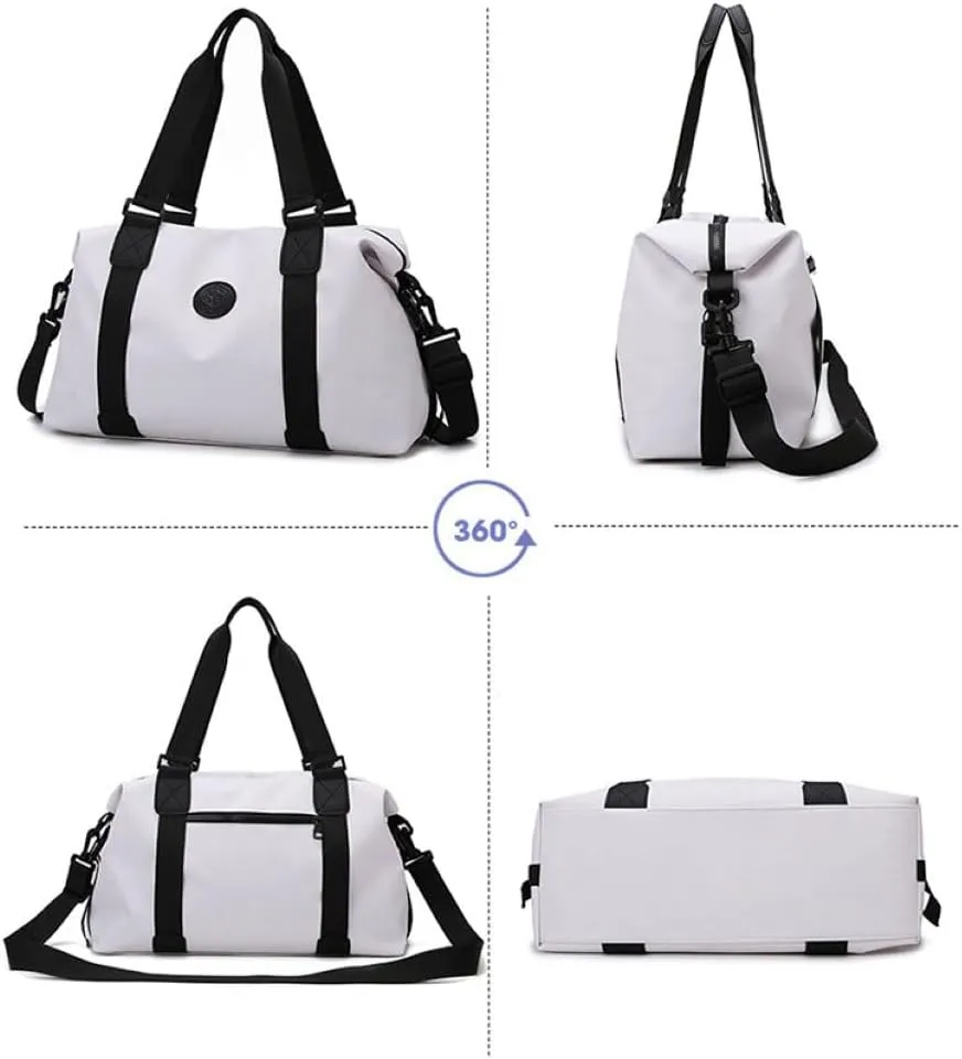 Gym Bag for Women,Sports Travel Duffel Bag, Weekender Overnight Bag with Wet Pocket and Shoes Compartment for Women, Travel,Workout,Gym, Yoga 310 (White)