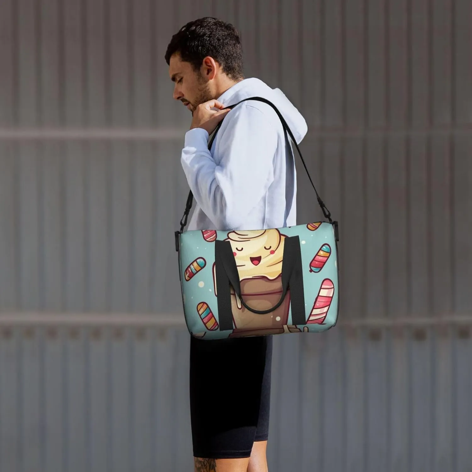 Gym Bag Ice Cream Duffel Bag for Men Women Travel Overnight Bag with Shoe Compartment Workout Bags