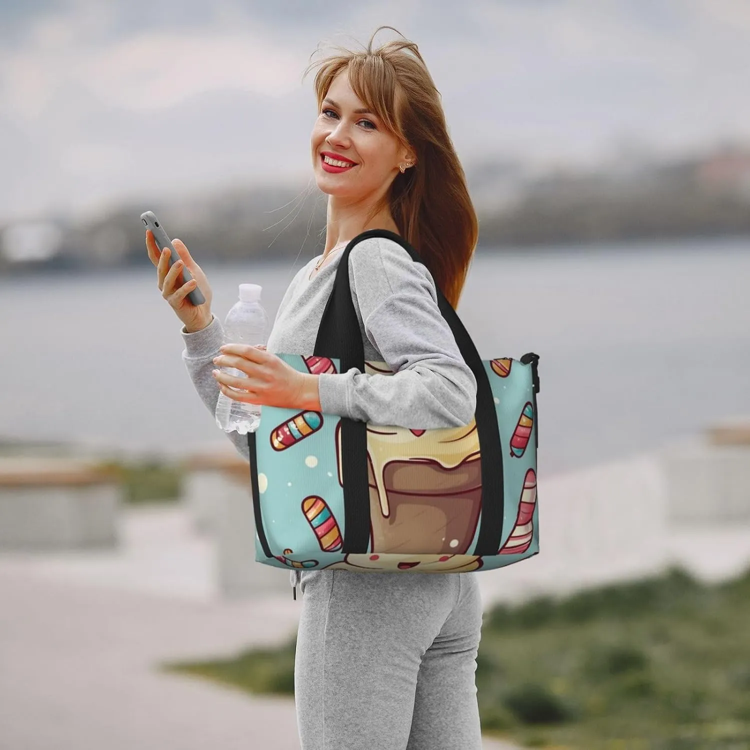Gym Bag Ice Cream Duffel Bag for Men Women Travel Overnight Bag with Shoe Compartment Workout Bags