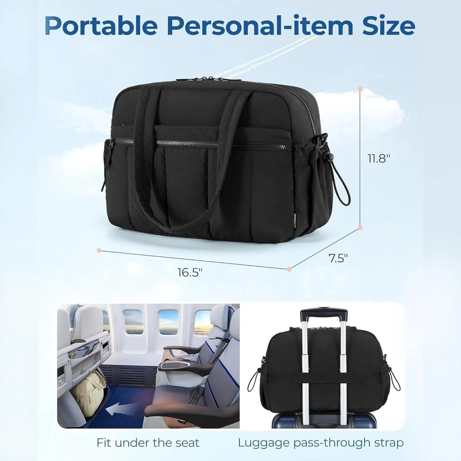 Gym Bag Water-Resistant, Adjustable Shoulder Luggage Bag with Wet Pocket, Carry On Bag for Women, Large PVC Travel Duffle Bag, High Volume Overnight Duffle Bag Sports Gym (Black-1)