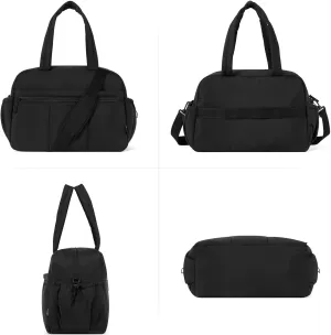 Gym Bag Water-Resistant, Adjustable Shoulder Luggage Bag with Wet Pocket, Carry On Bag for Women, Large PVC Travel Duffle Bag, High Volume Overnight Duffle Bag Sports Gym (Black-1)