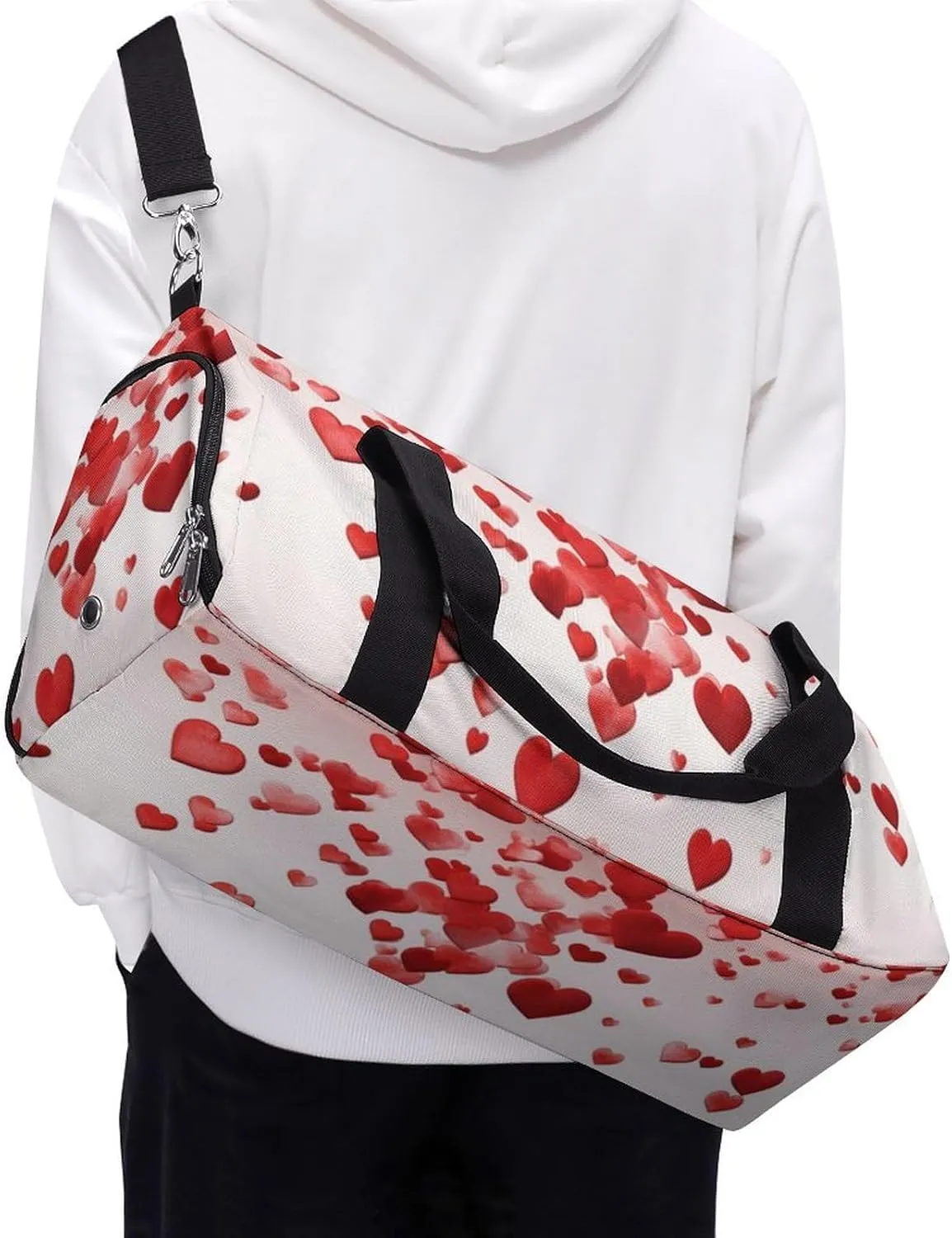 Gym Bags for Men Women Falling Red Petals Duffle Bag Travel Overnight Bag with Shoe Compartment Tote Bags