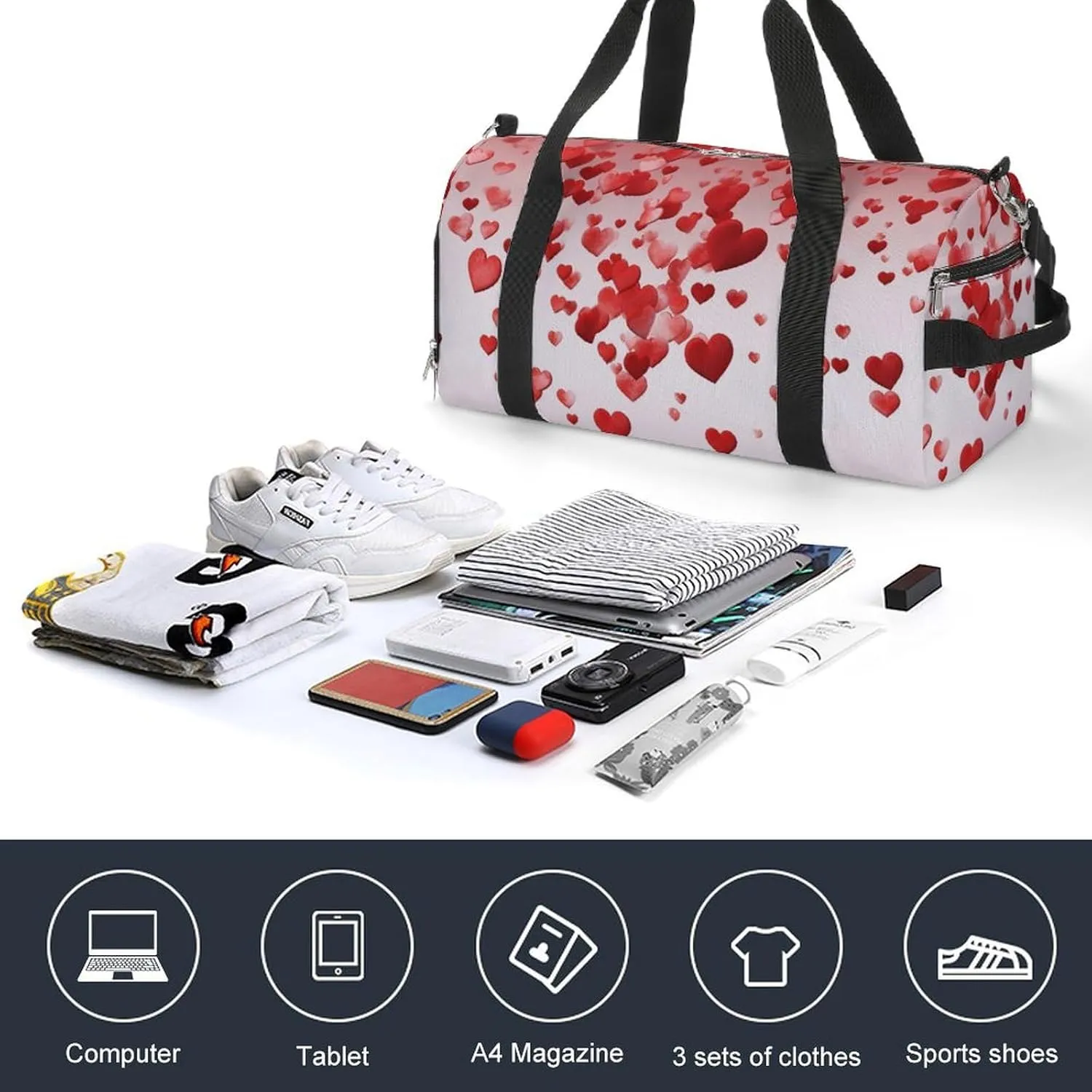 Gym Bags for Men Women Falling Red Petals Duffle Bag Travel Overnight Bag with Shoe Compartment Tote Bags