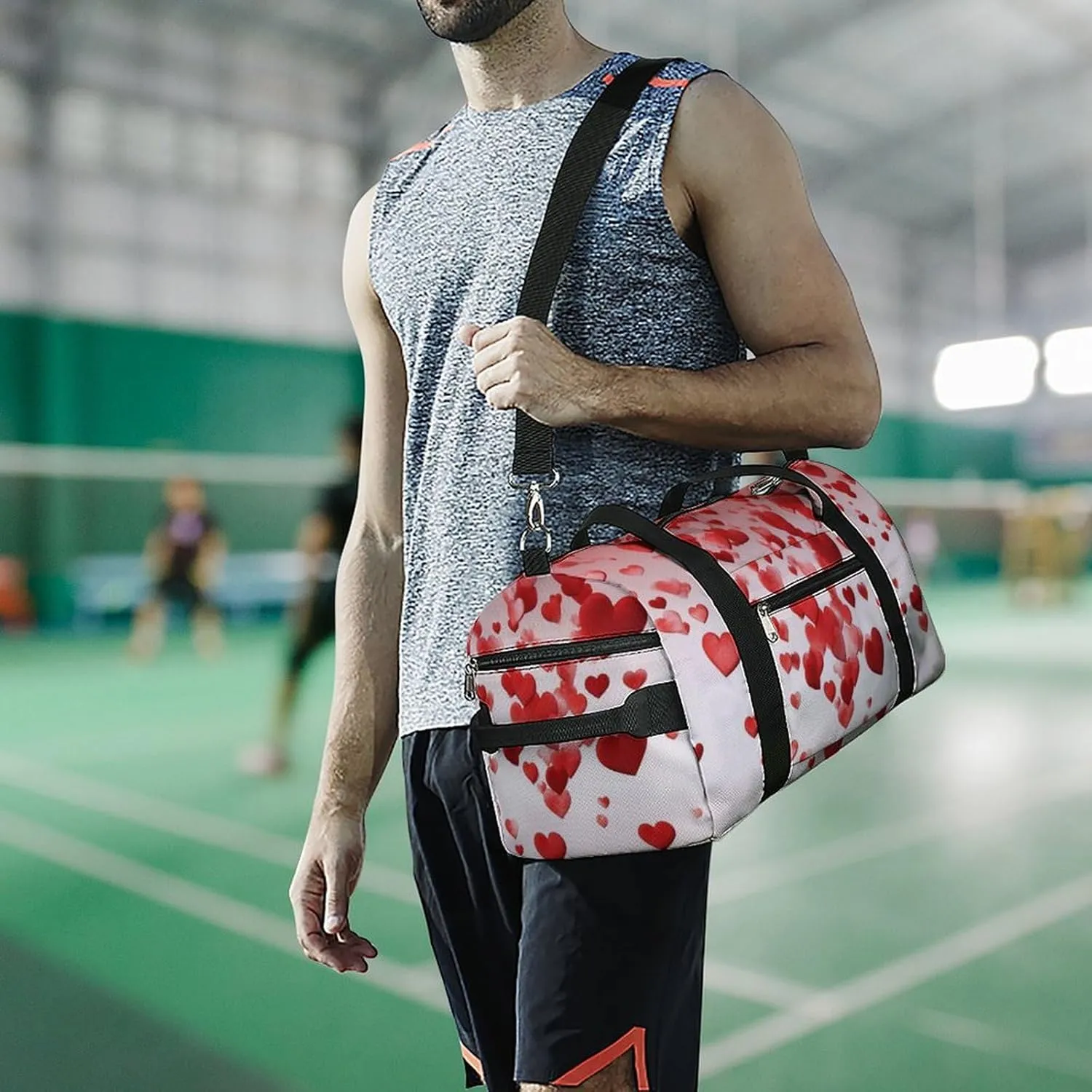 Gym Bags for Men Women Falling Red Petals Duffle Bag Travel Overnight Bag with Shoe Compartment Tote Bags