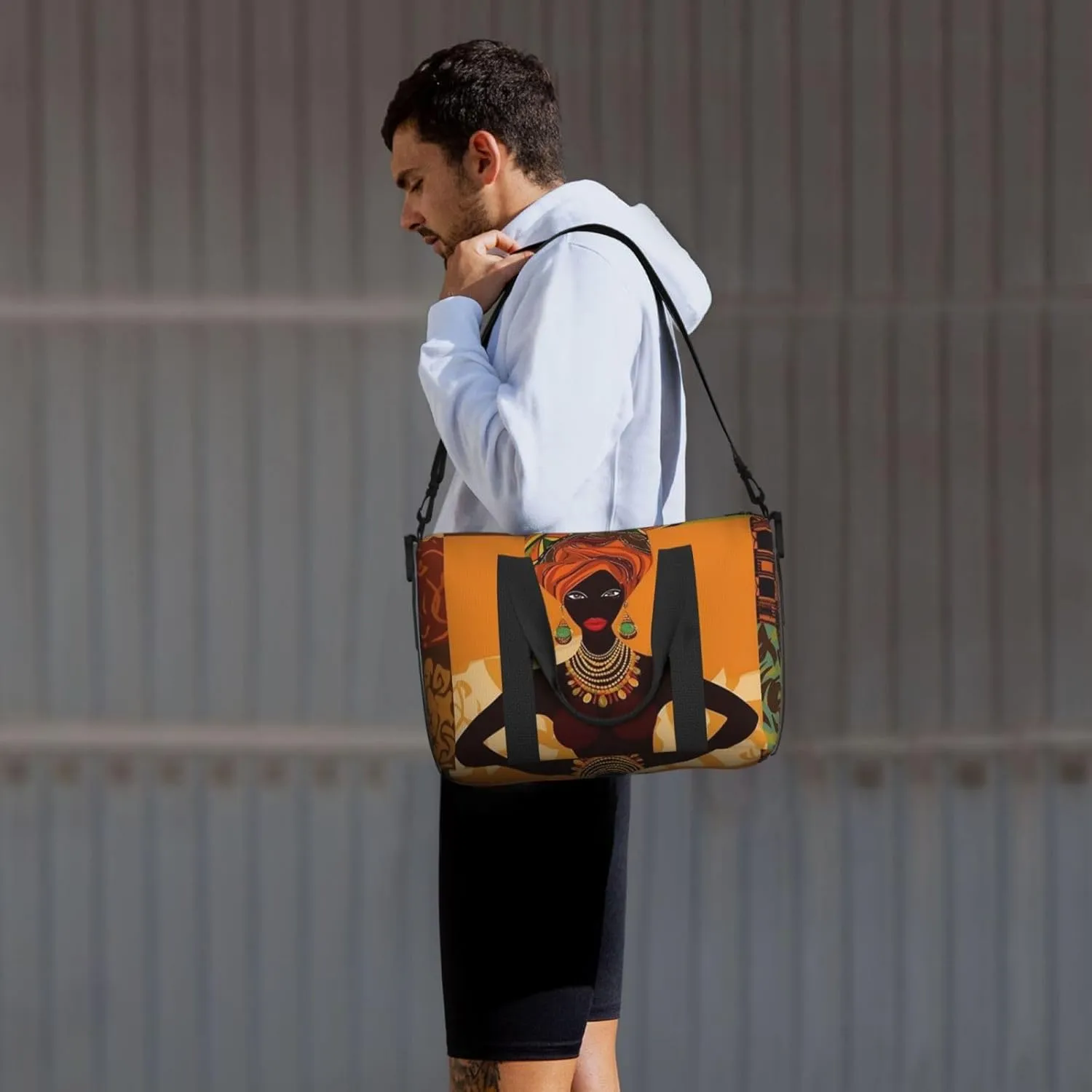 Gym Bags Small African Woman Duffel Bag Overnight Bag with Shoe Compartment Carryon Bag for Men Women