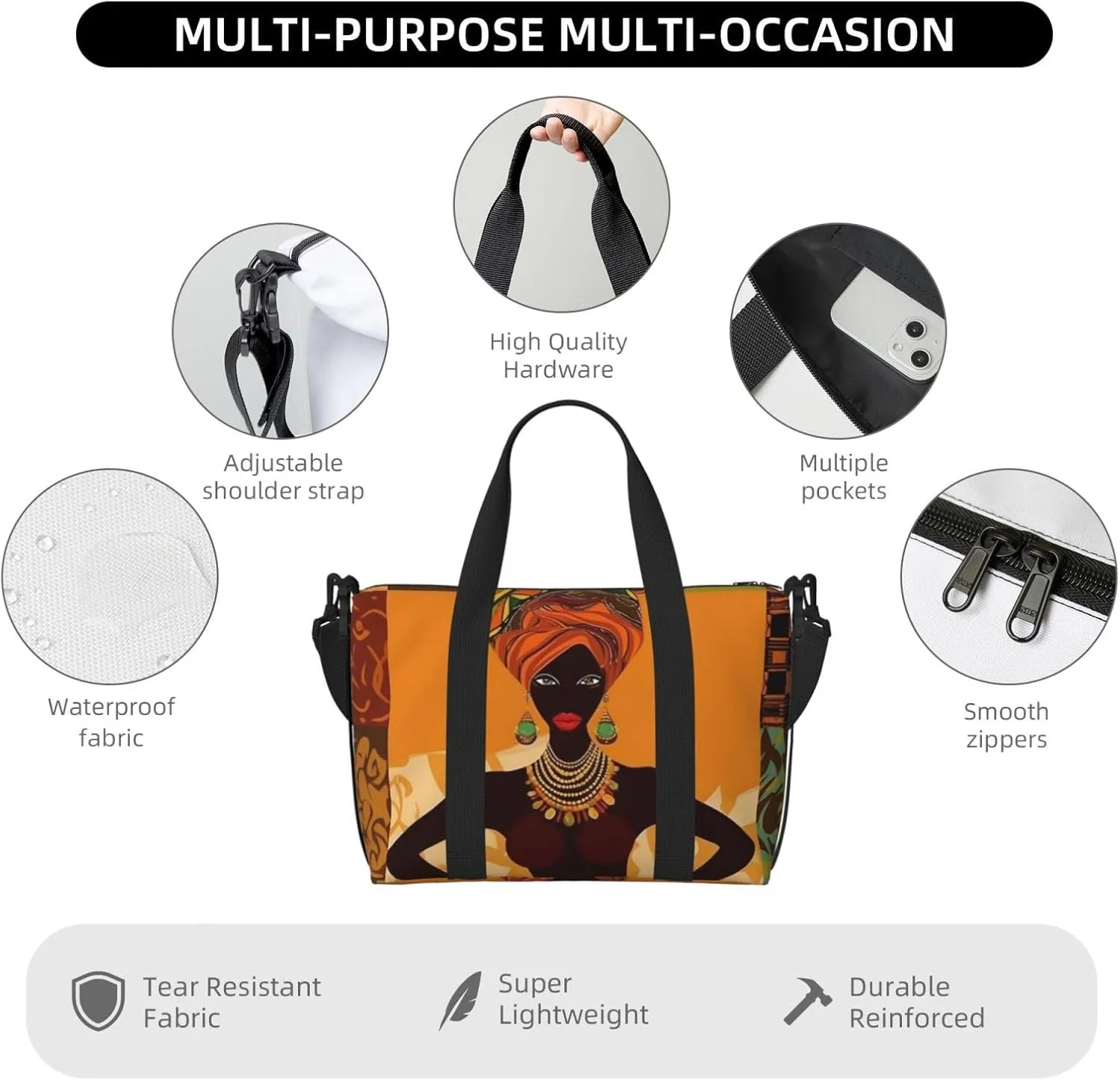 Gym Bags Small African Woman Duffel Bag Overnight Bag with Shoe Compartment Carryon Bag for Men Women