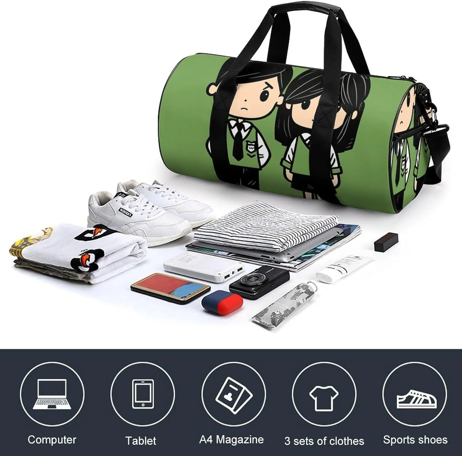 Gym Bags Small Cartoon Couple Duffel Bag Overnight Bag with Shoe Compartment Carryon Bag for Men Women