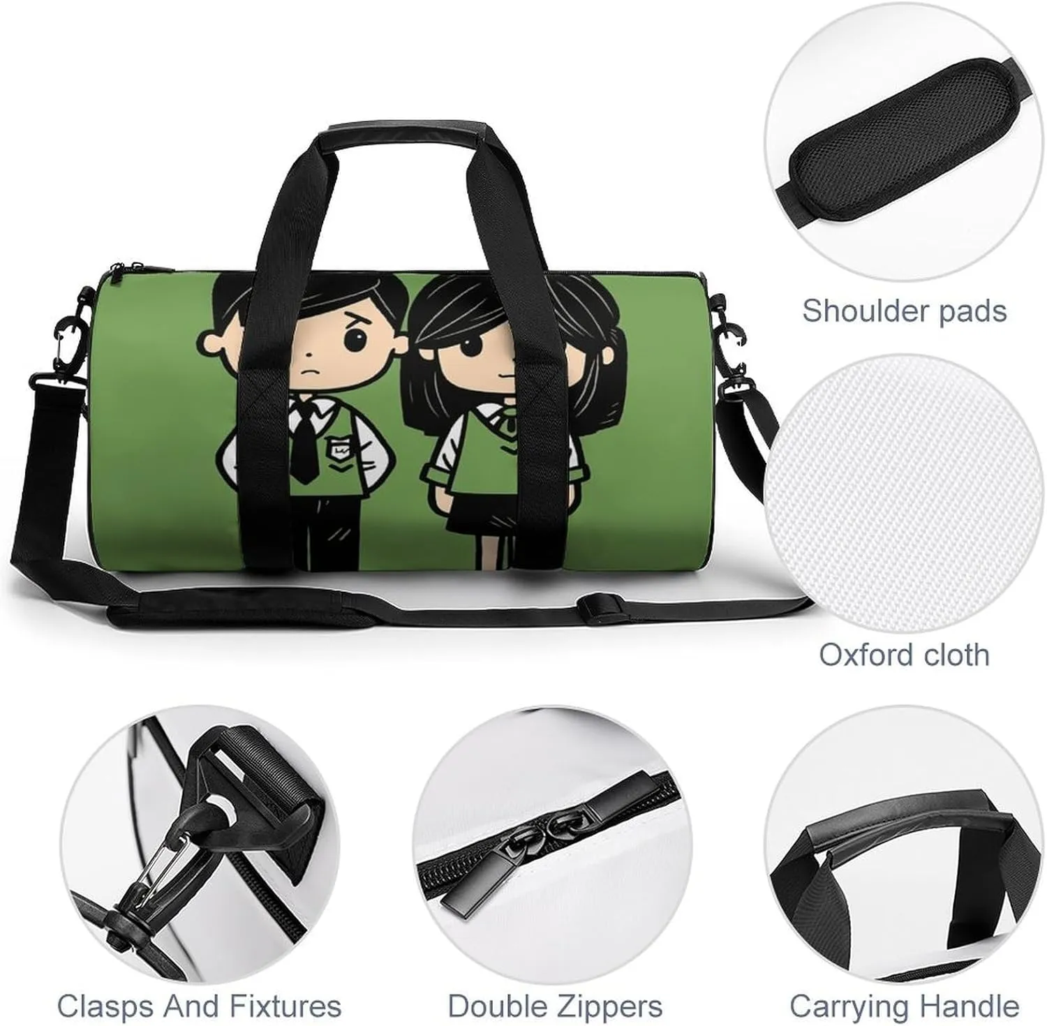 Gym Bags Small Cartoon Couple Duffel Bag Overnight Bag with Shoe Compartment Carryon Bag for Men Women