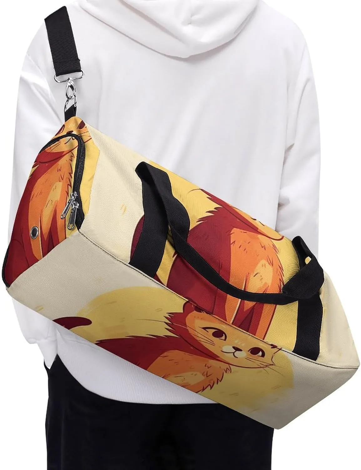 Gym Bags Small Cat Drawing Duffel Bag Overnight Bag with Shoe Compartment Carryon Bag for Men Women
