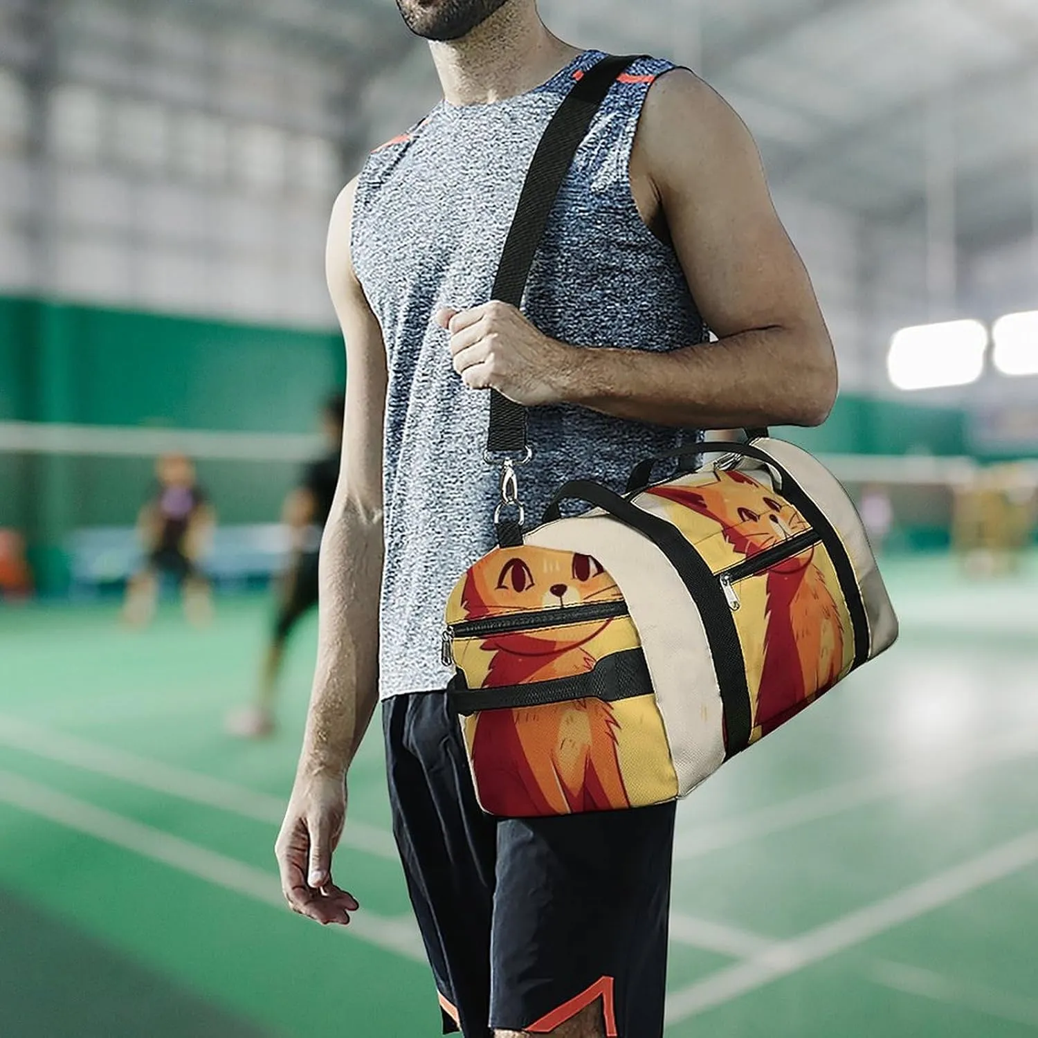 Gym Bags Small Cat Drawing Duffel Bag Overnight Bag with Shoe Compartment Carryon Bag for Men Women